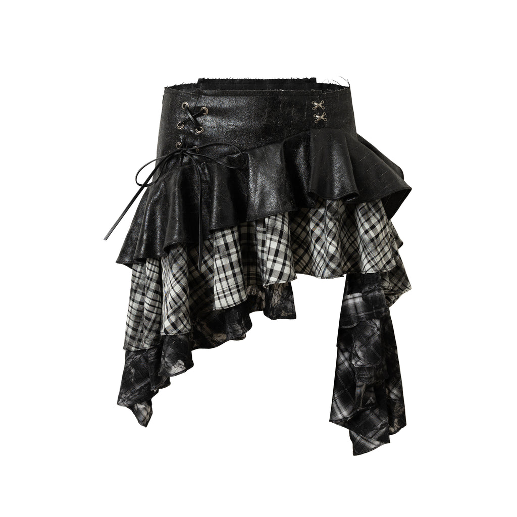 Plaid Asymmetrical Heavy-Duty Skirt