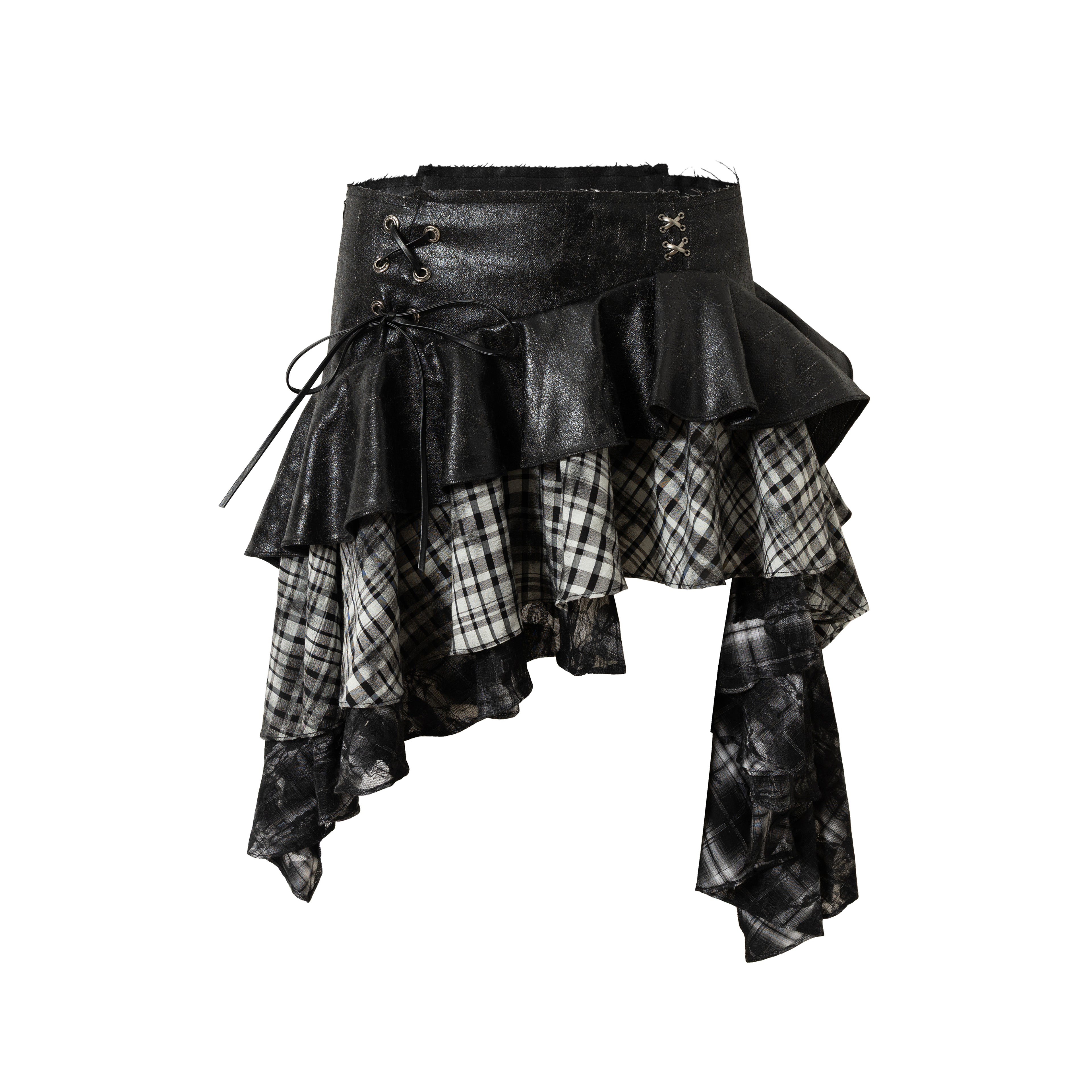Plaid Asymmetrical Heavy-Duty Skirt