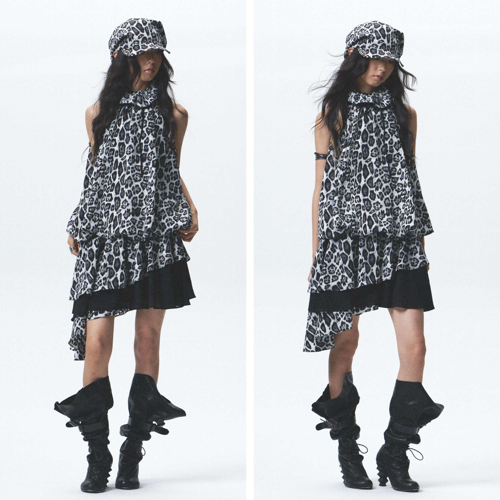 Leopard Print Asymmetrical Ruffle Dress (Incl. Belt)