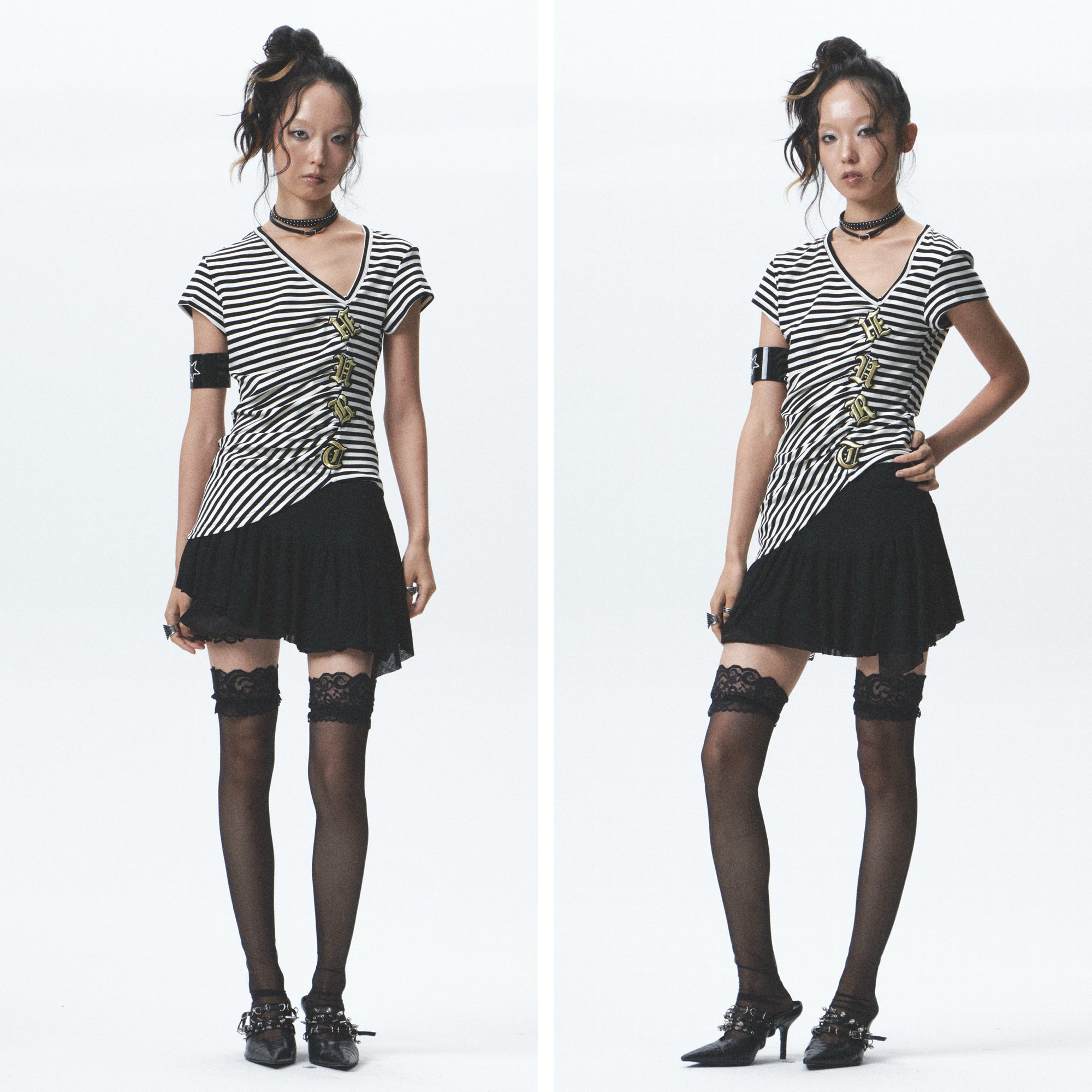 Striped Asymmetrical Embroidered Tee