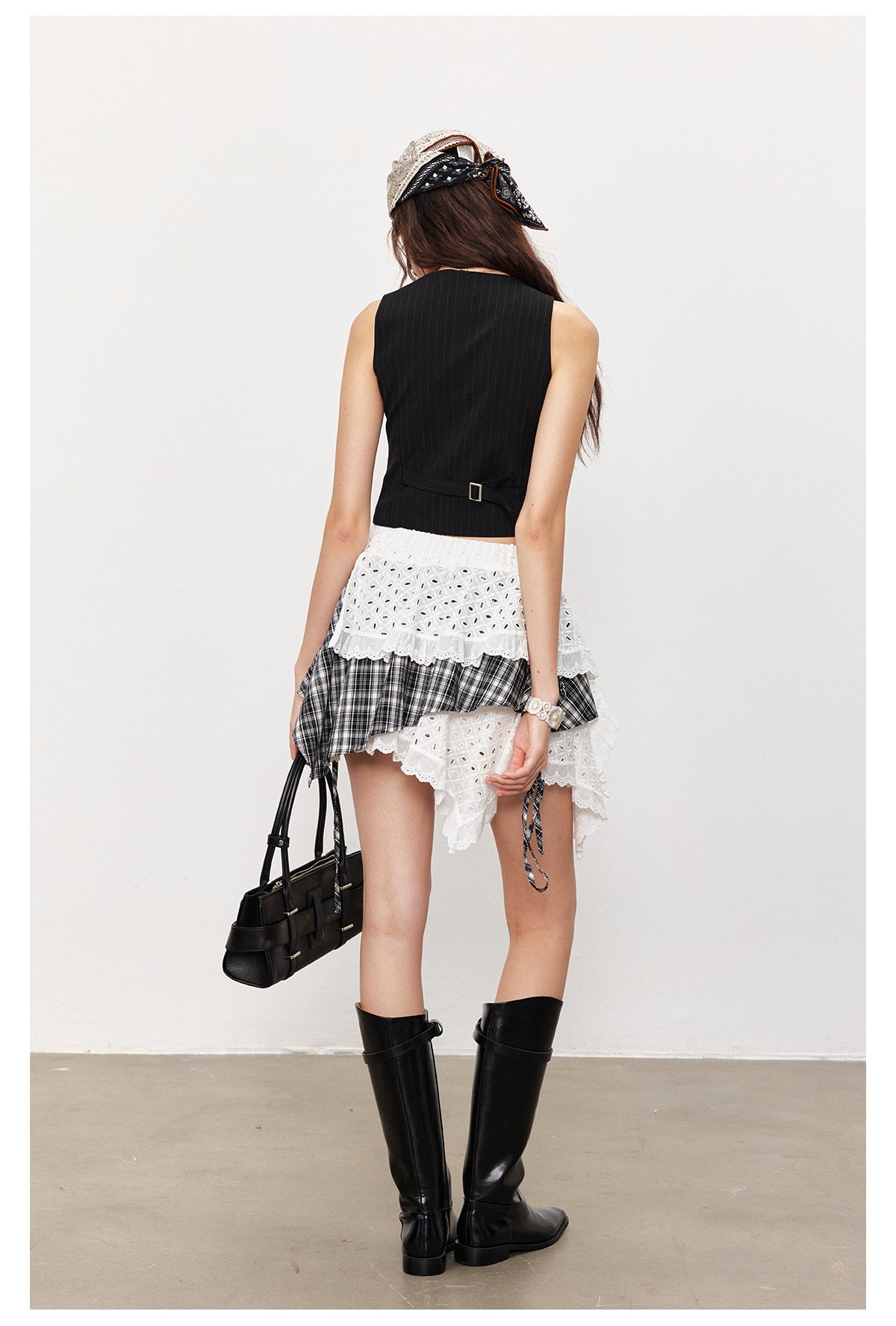 Irregular Patchwork Plaid Skirt