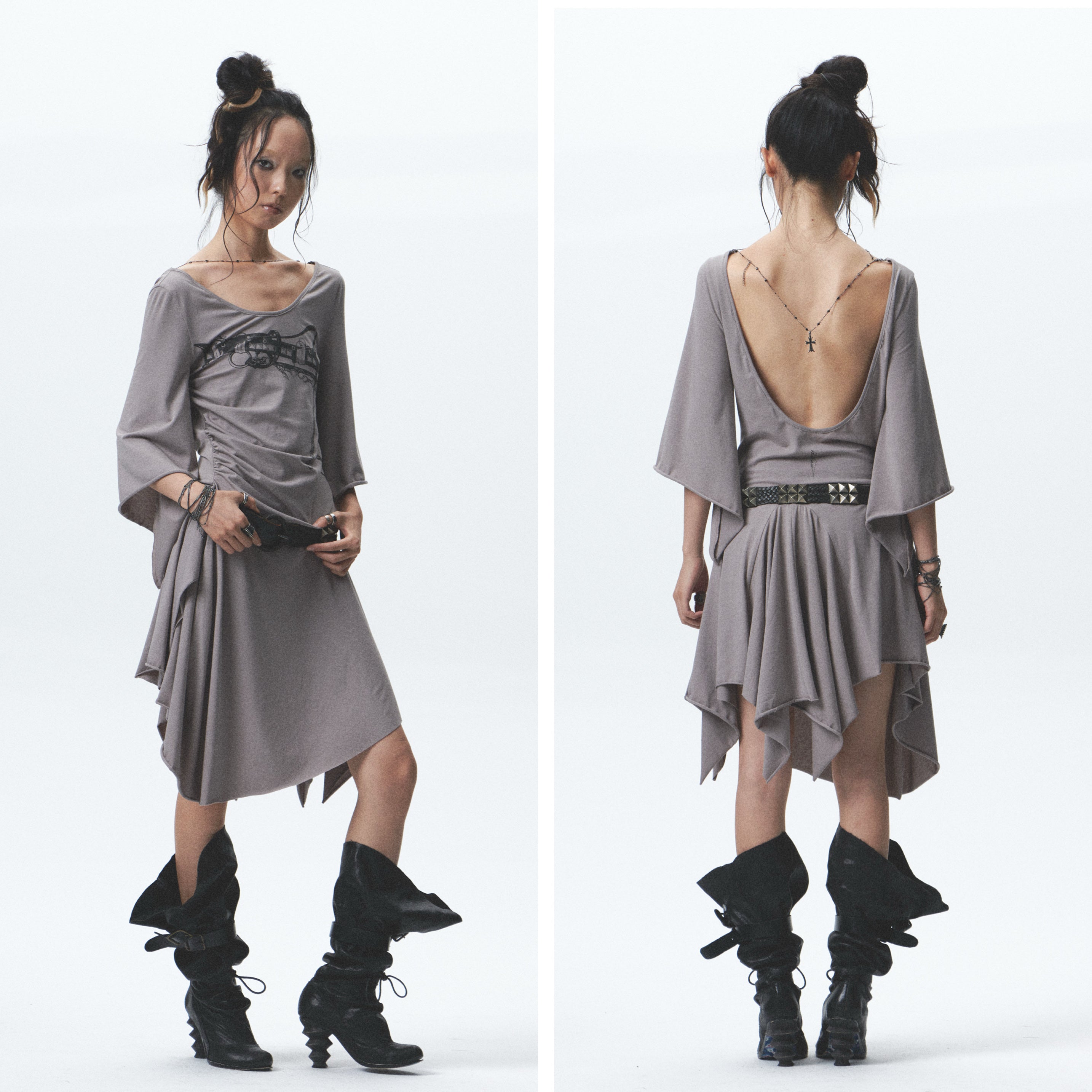 Raw-Edge Asymmetrical Pleated Dress ｜Presale