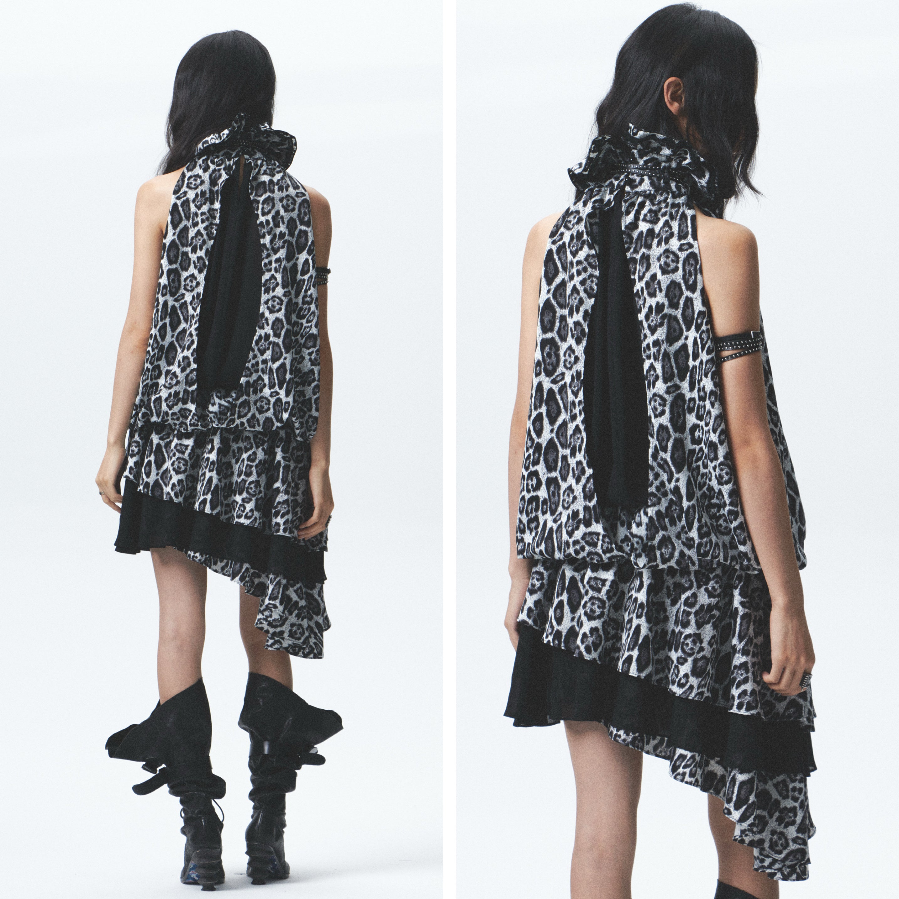 Leopard Print Asymmetrical Ruffle Dress (Incl. Belt)