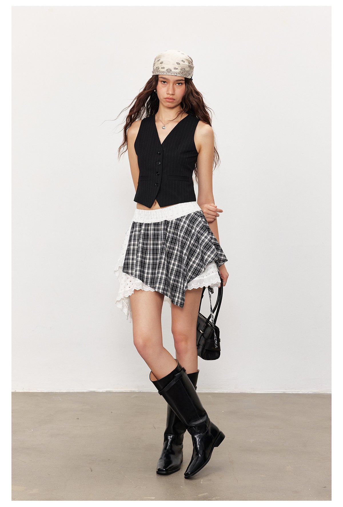 Irregular Patchwork Plaid Skirt