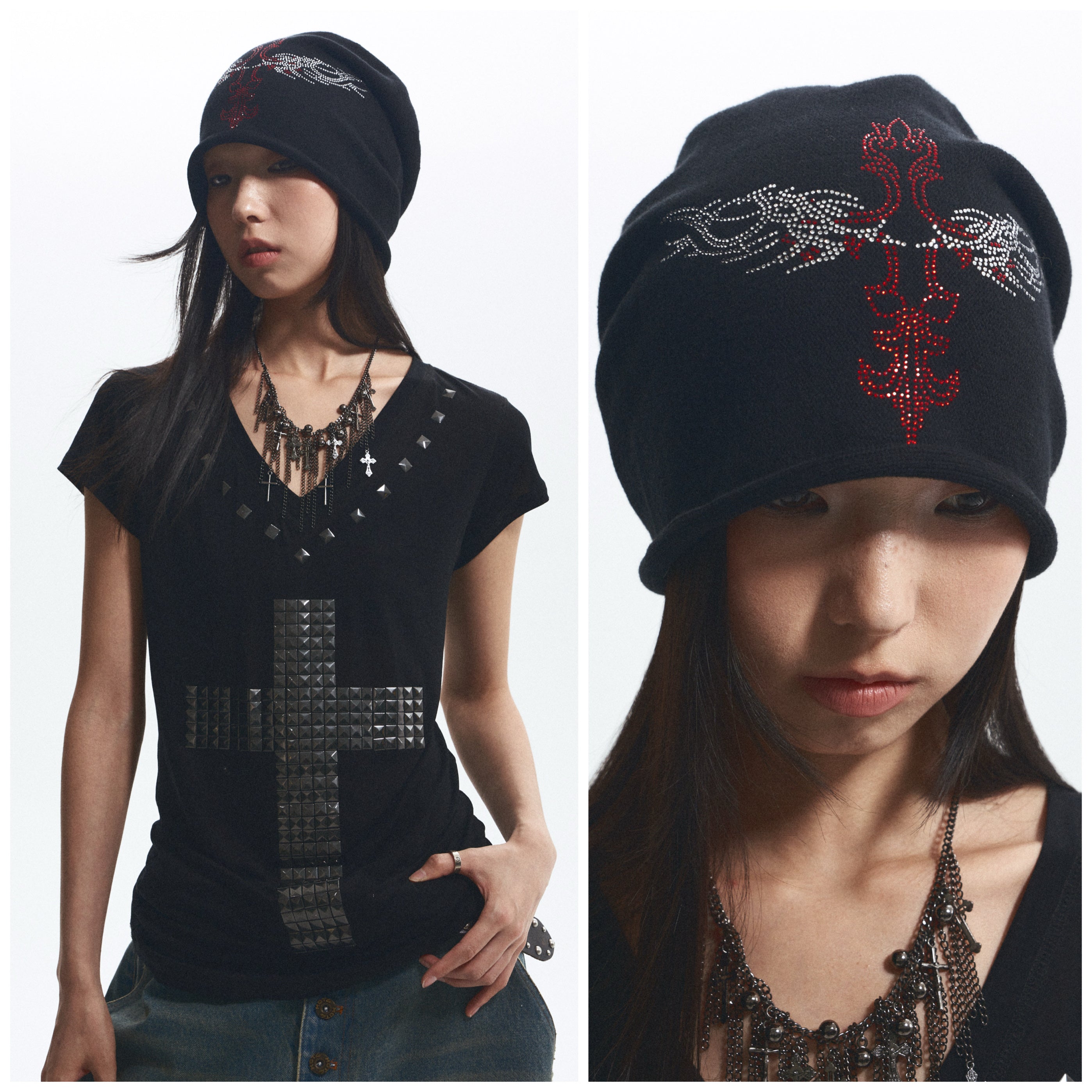 Rhinestone-Embellished Slouch Beanie
