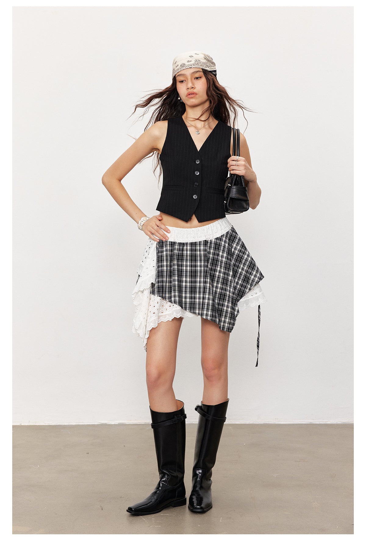 Irregular Patchwork Plaid Skirt