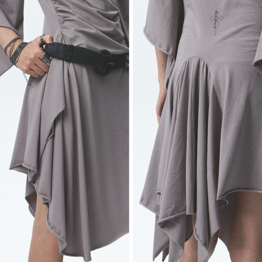 Raw-Edge Asymmetrical Pleated Dress ｜Presale