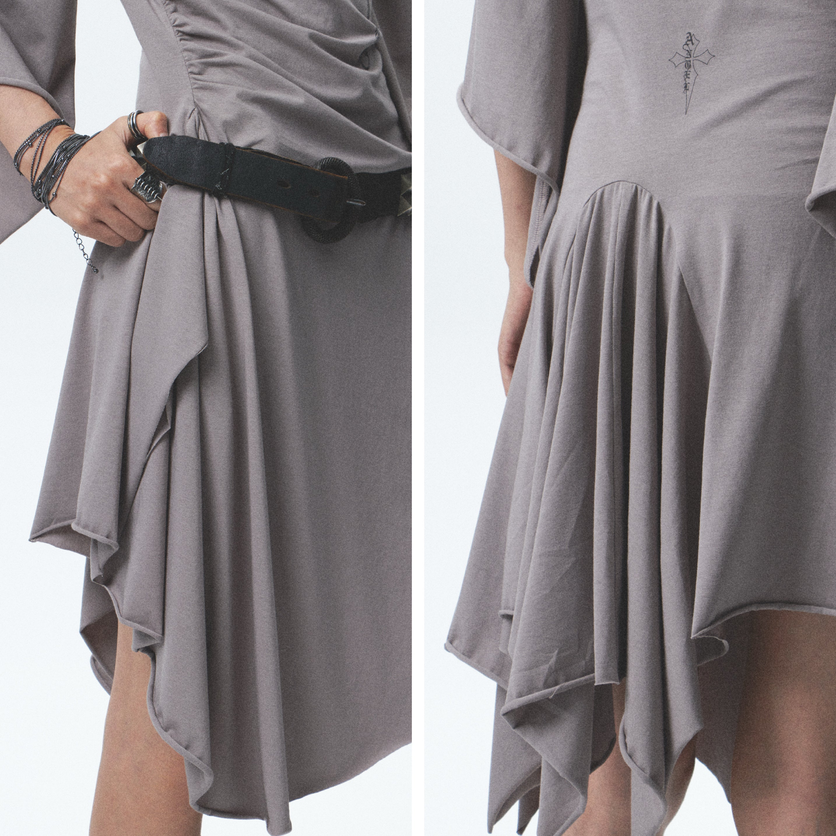 Raw-Edge Asymmetrical Pleated Dress ｜Presale
