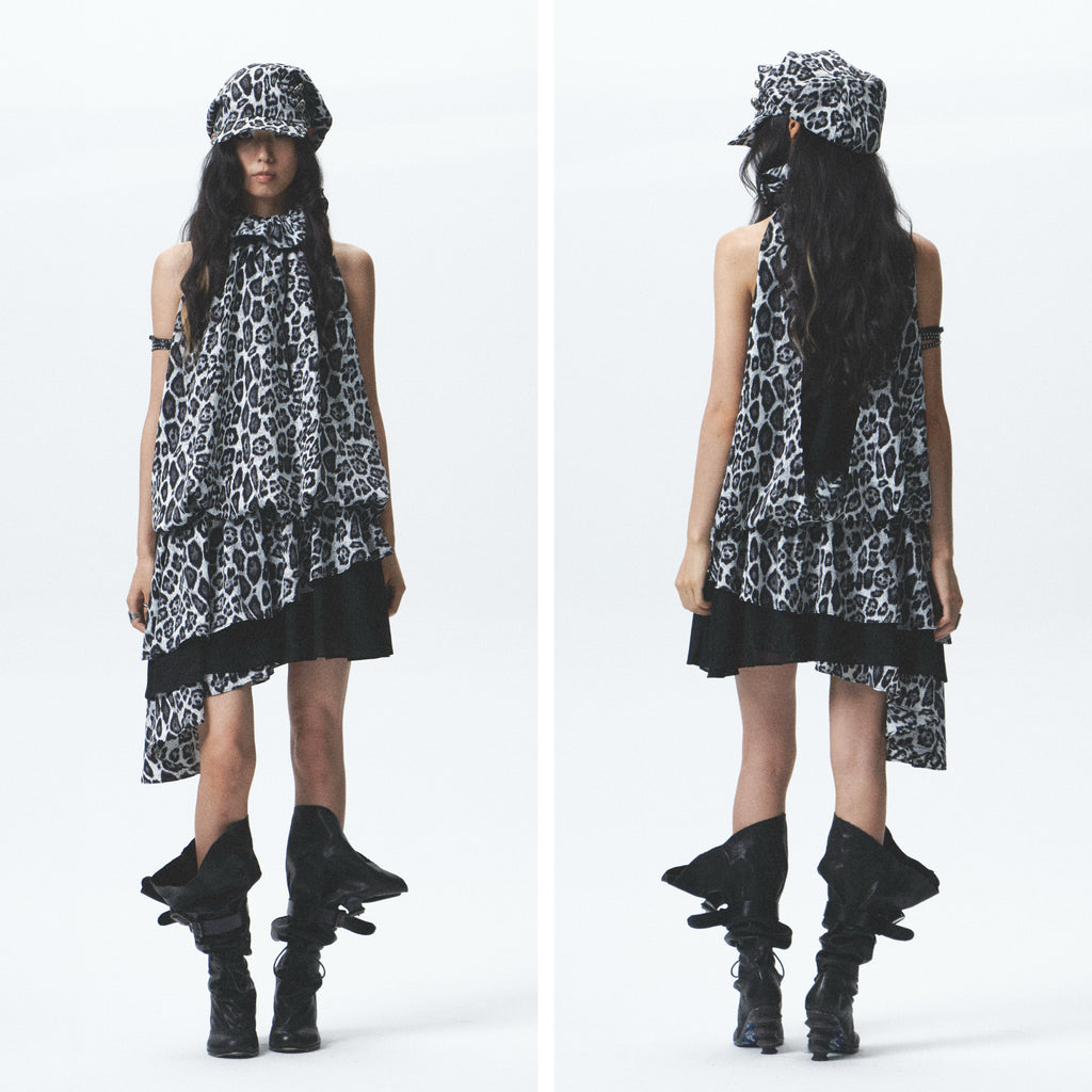 Leopard Print Asymmetrical Ruffle Dress (Incl. Belt)