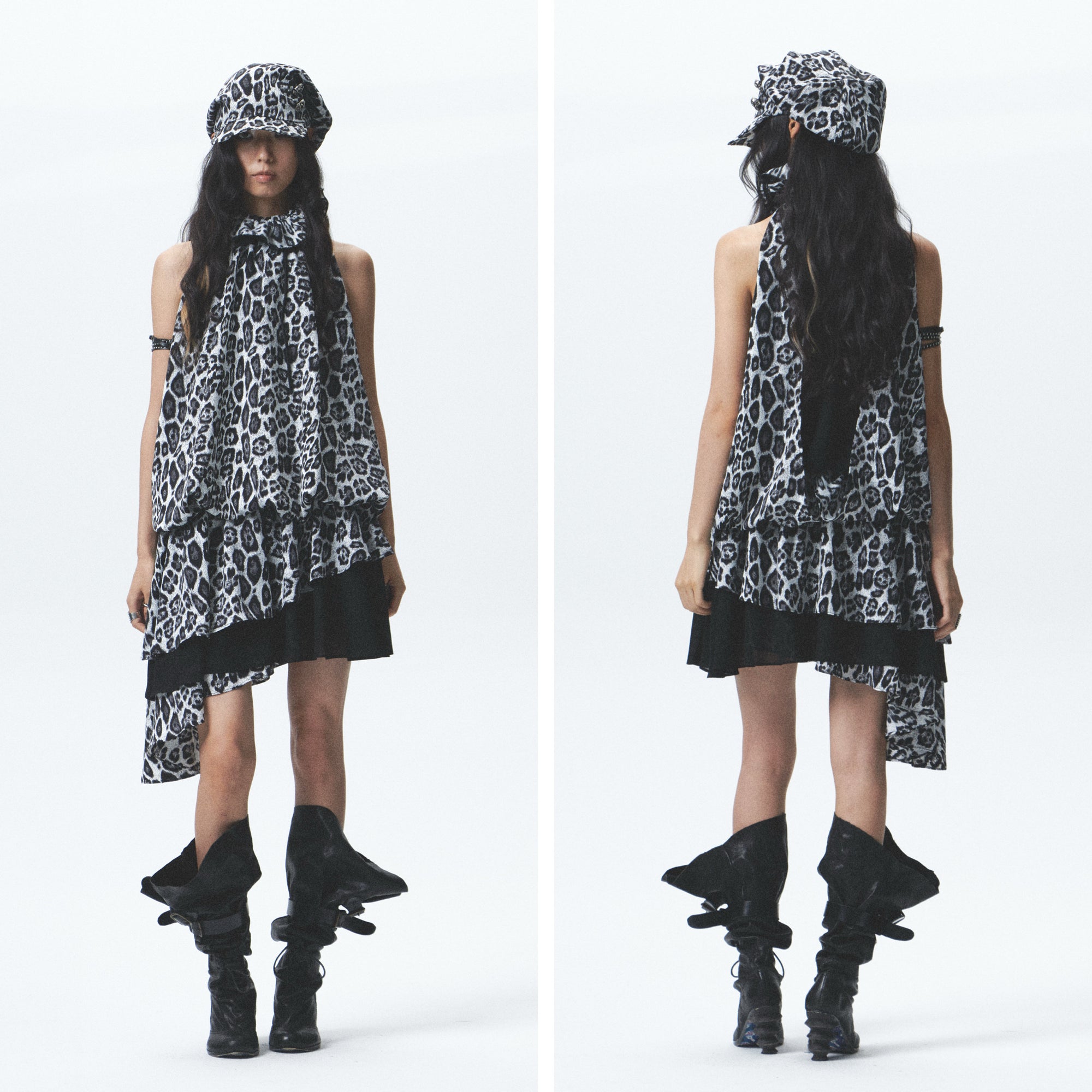 Leopard Print Asymmetrical Ruffle Dress (Incl. Belt)