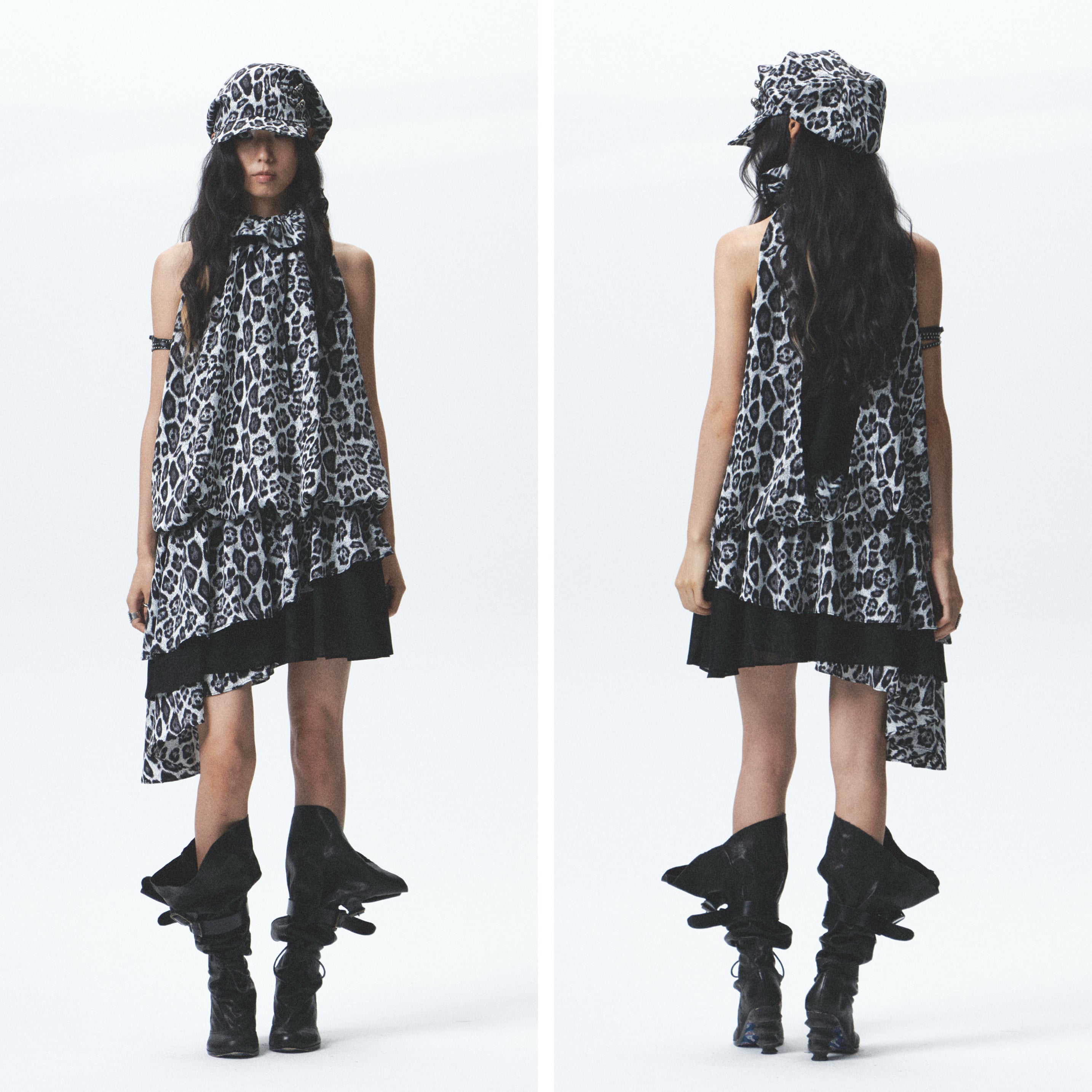Leopard Print Asymmetrical Ruffle Dress (Incl. Belt)