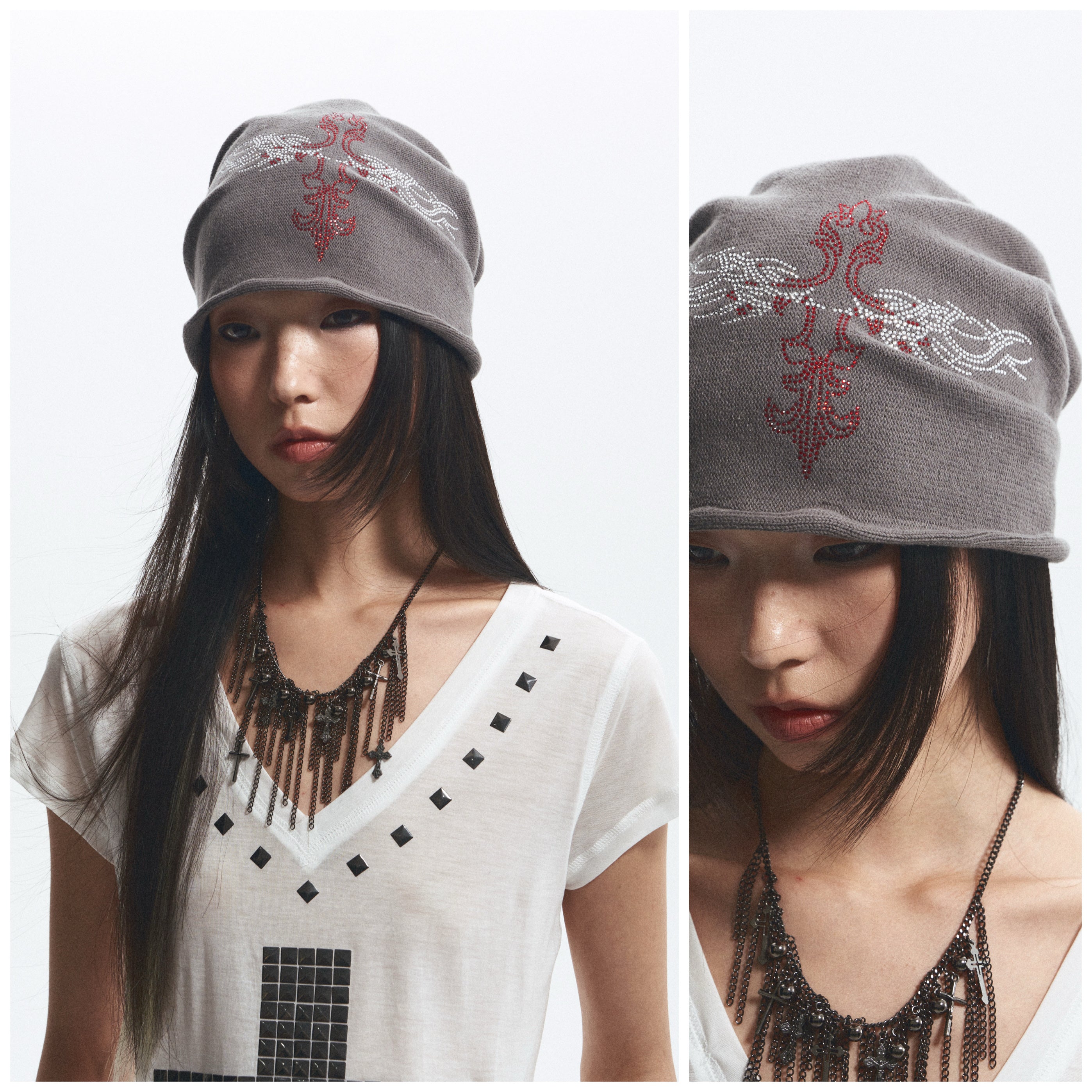Rhinestone-Embellished Slouch Beanie