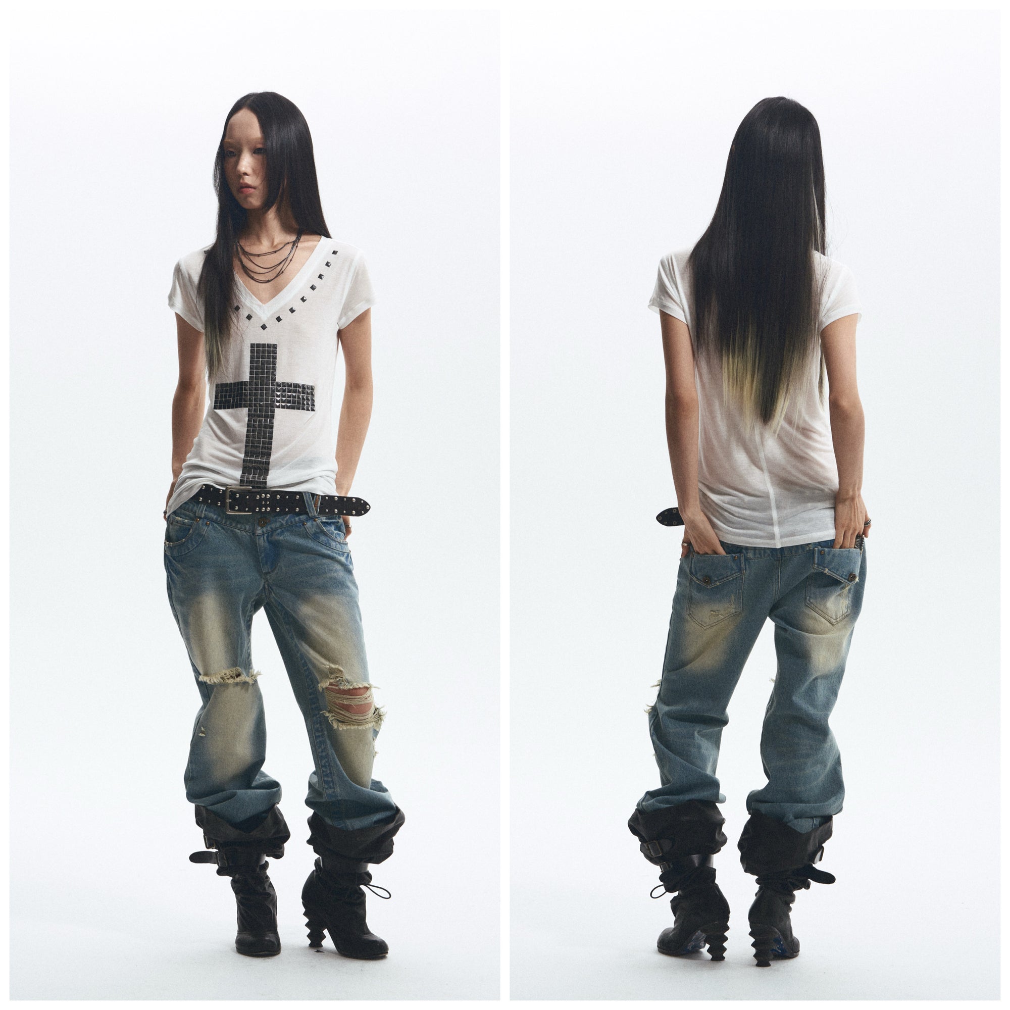 Loose Comfortable Cross Rhinestone T-Shirt