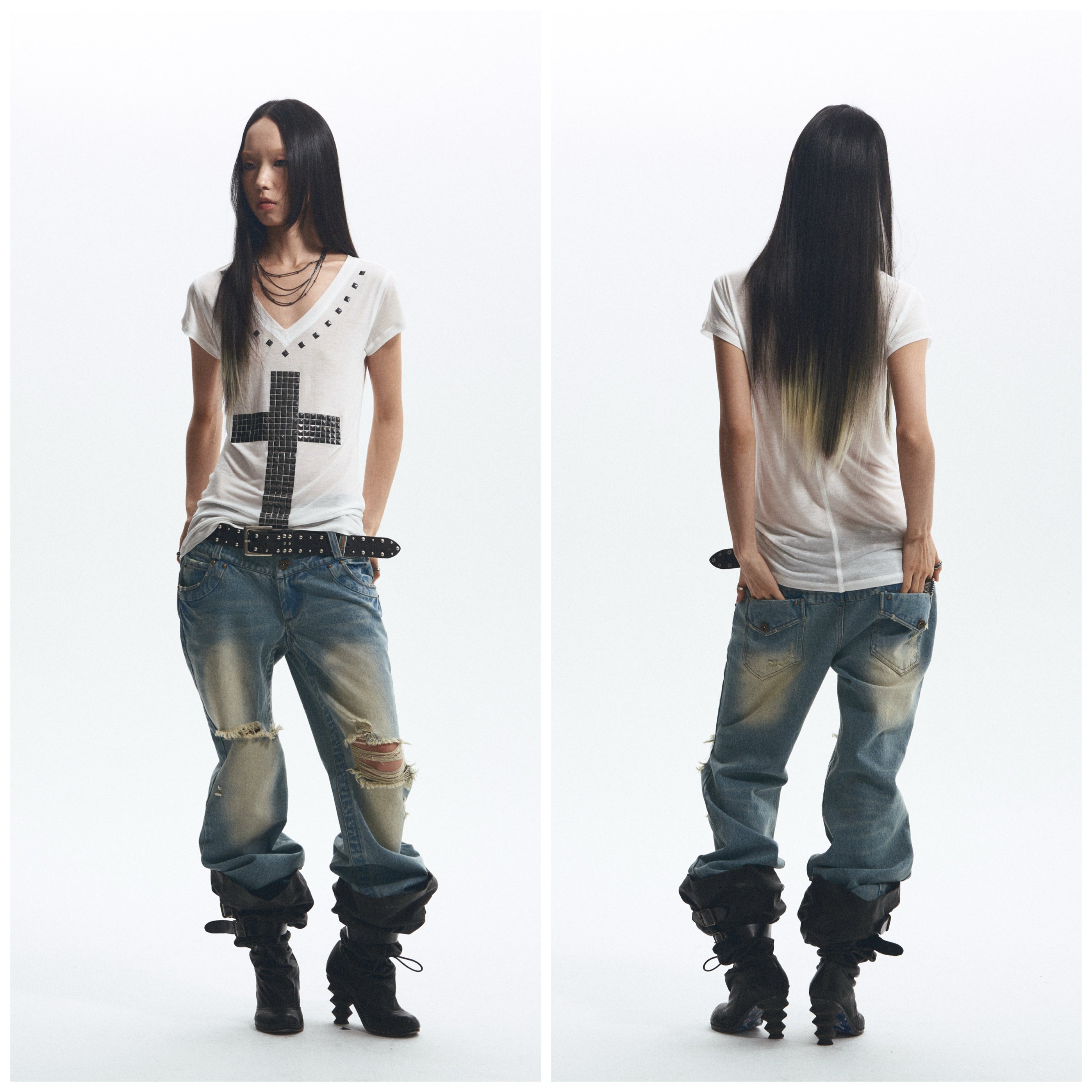 Loose Comfortable Cross Rhinestone T-Shirt