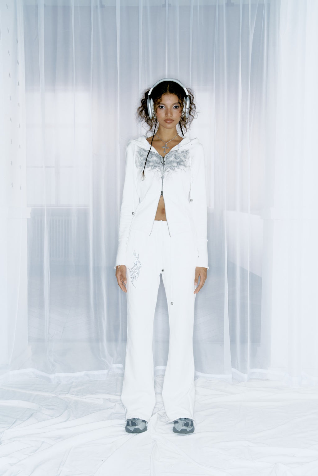 White embroidered sweatpants