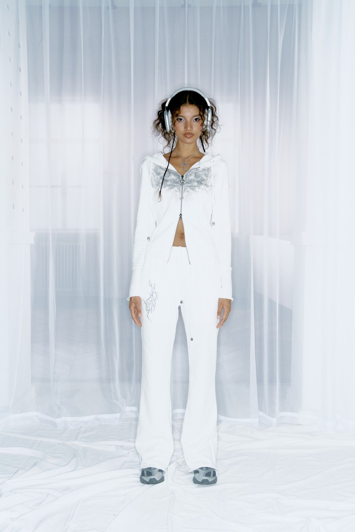 White embroidered sweatpants