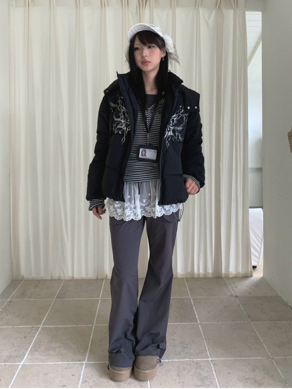 Street wing printed hooded cotton jacket