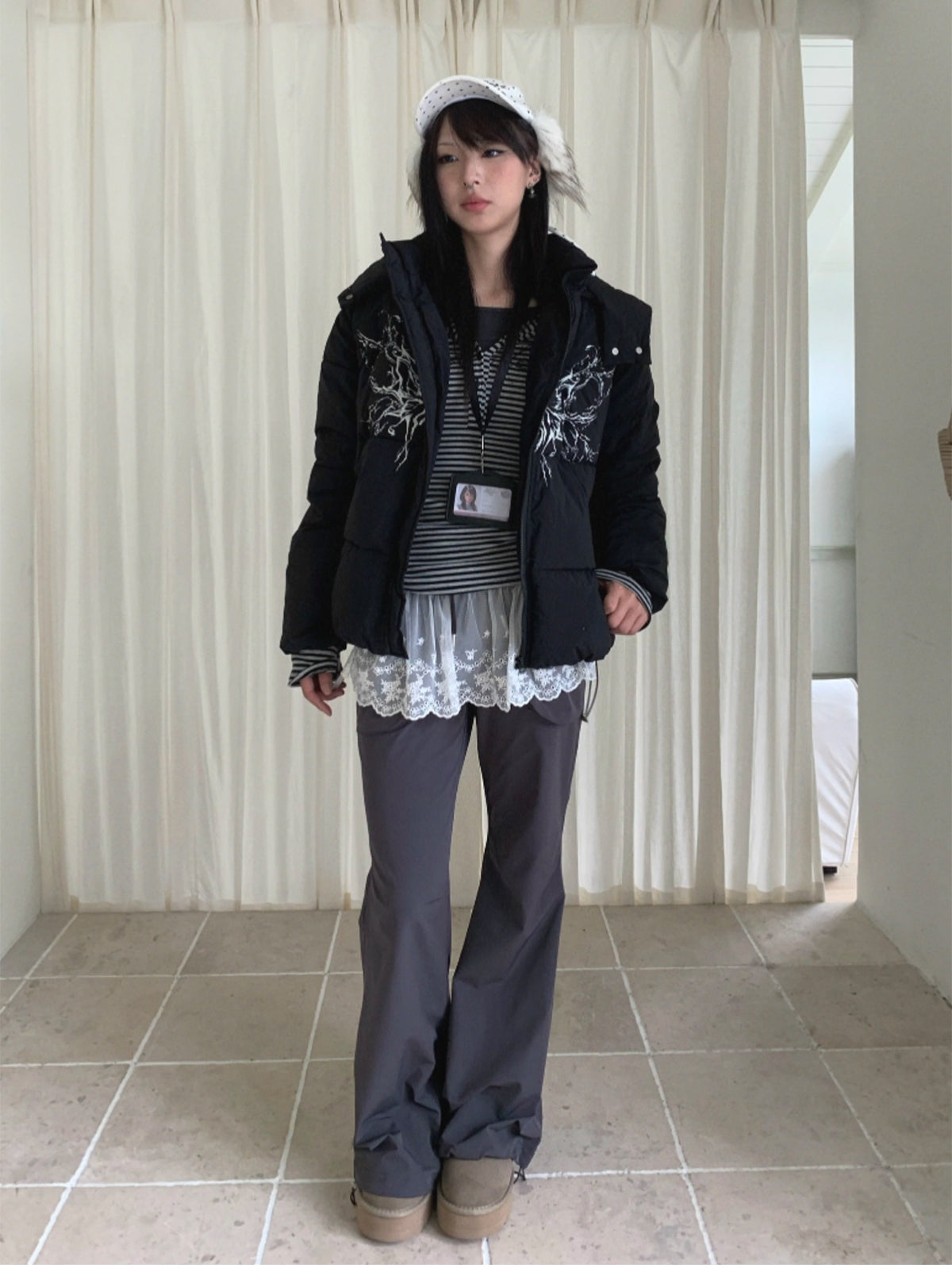 Street wing printed hooded cotton jacket