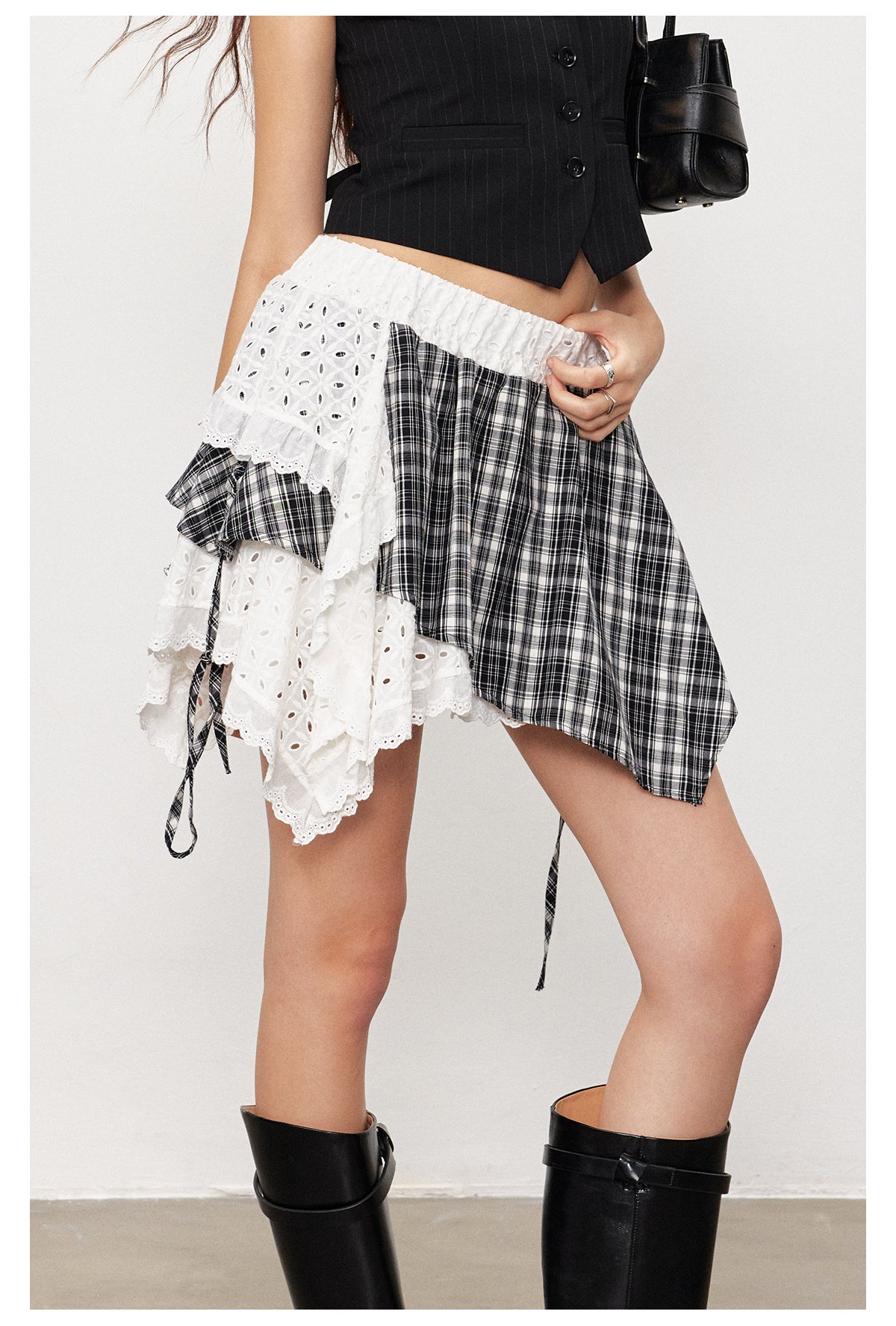 Irregular Patchwork Plaid Skirt