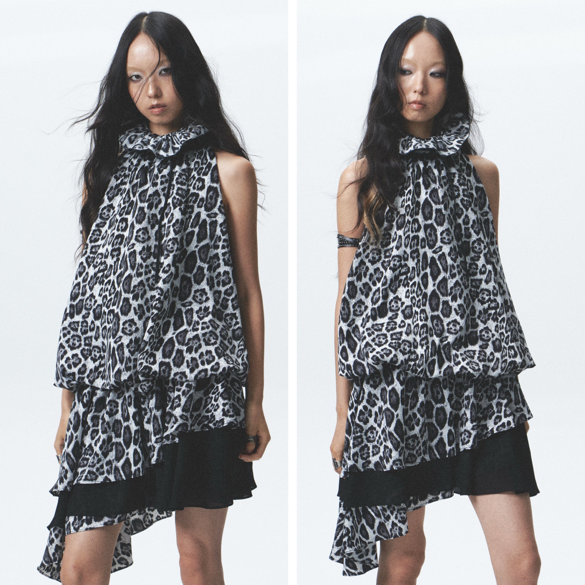 Leopard Print Asymmetrical Ruffle Dress (Incl. Belt)