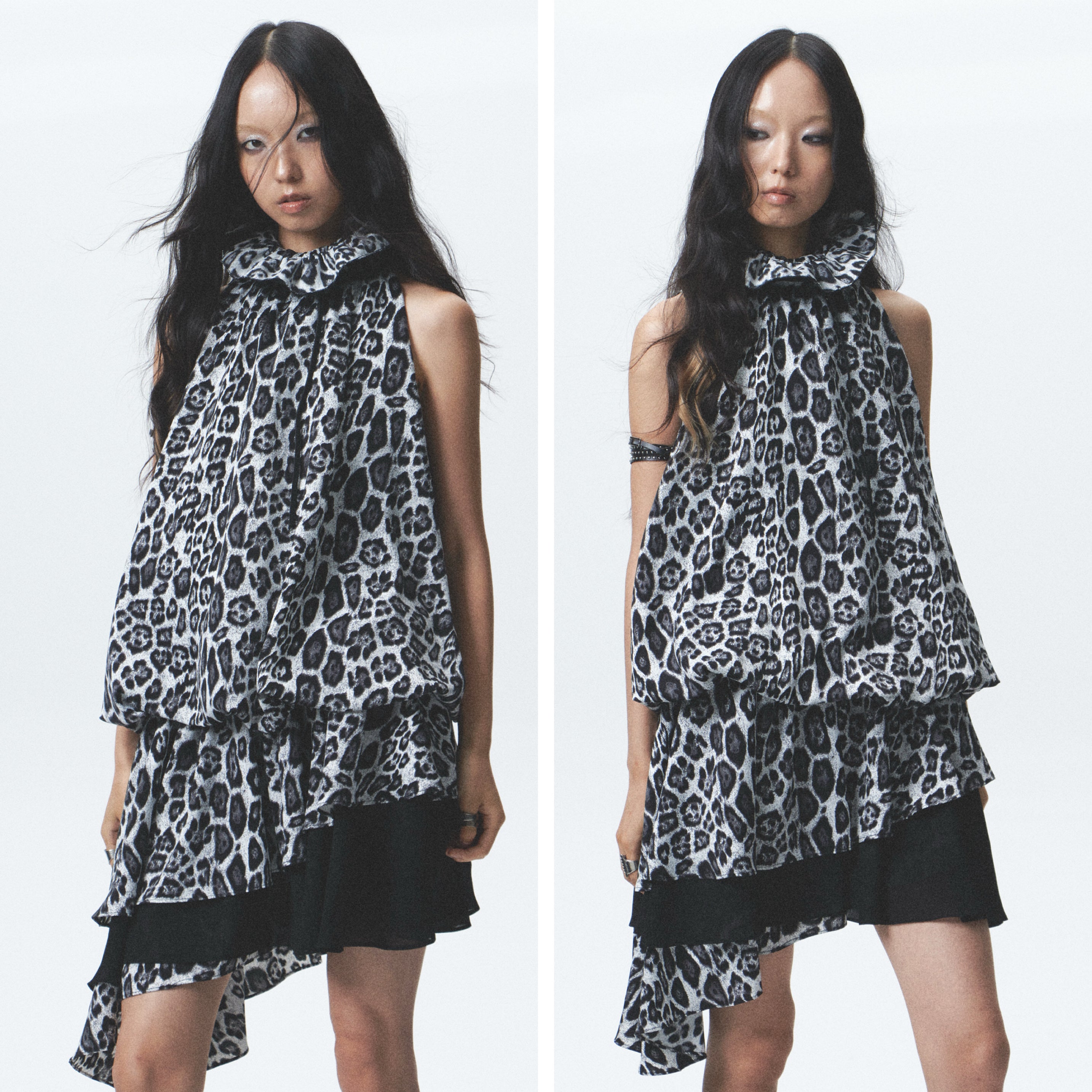 Leopard Print Asymmetrical Ruffle Dress (Incl. Belt)