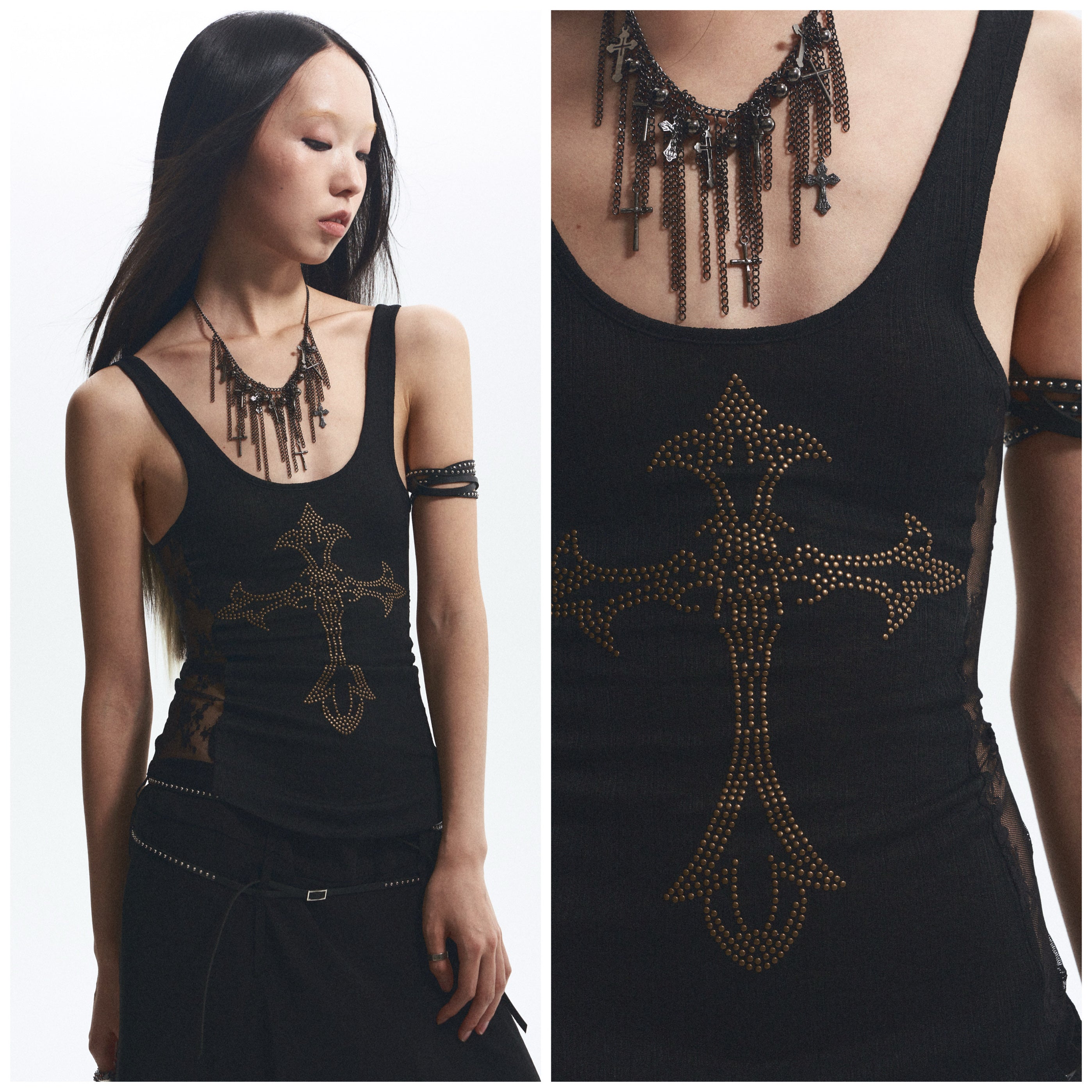 Slim Lace Splicing Stretch Camisole Shirt