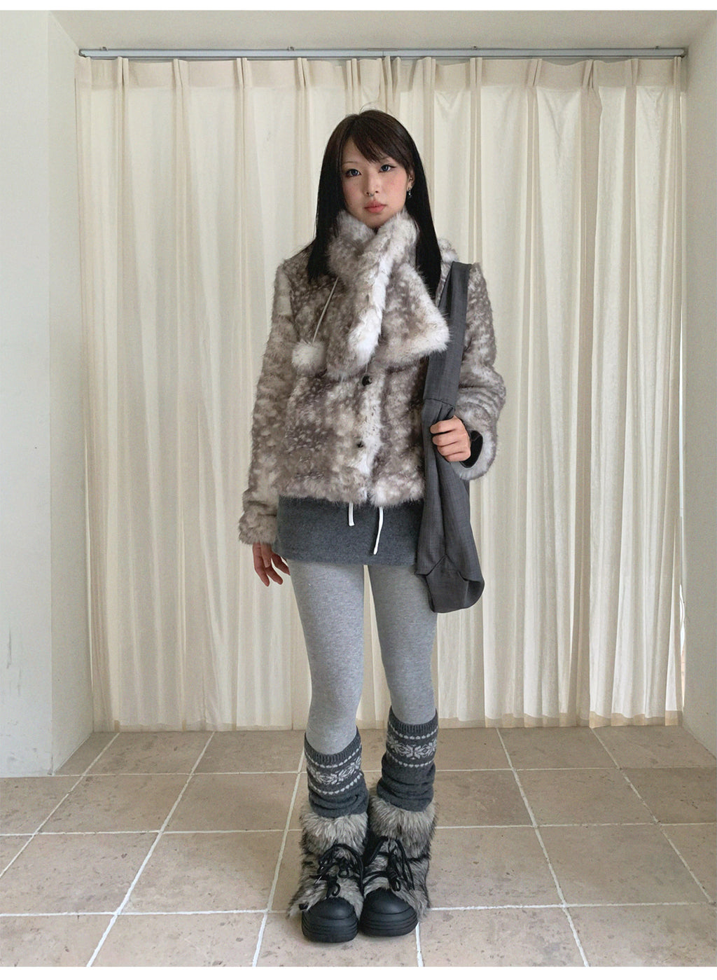 Christmas Reindeer Print Faux Fur Coat