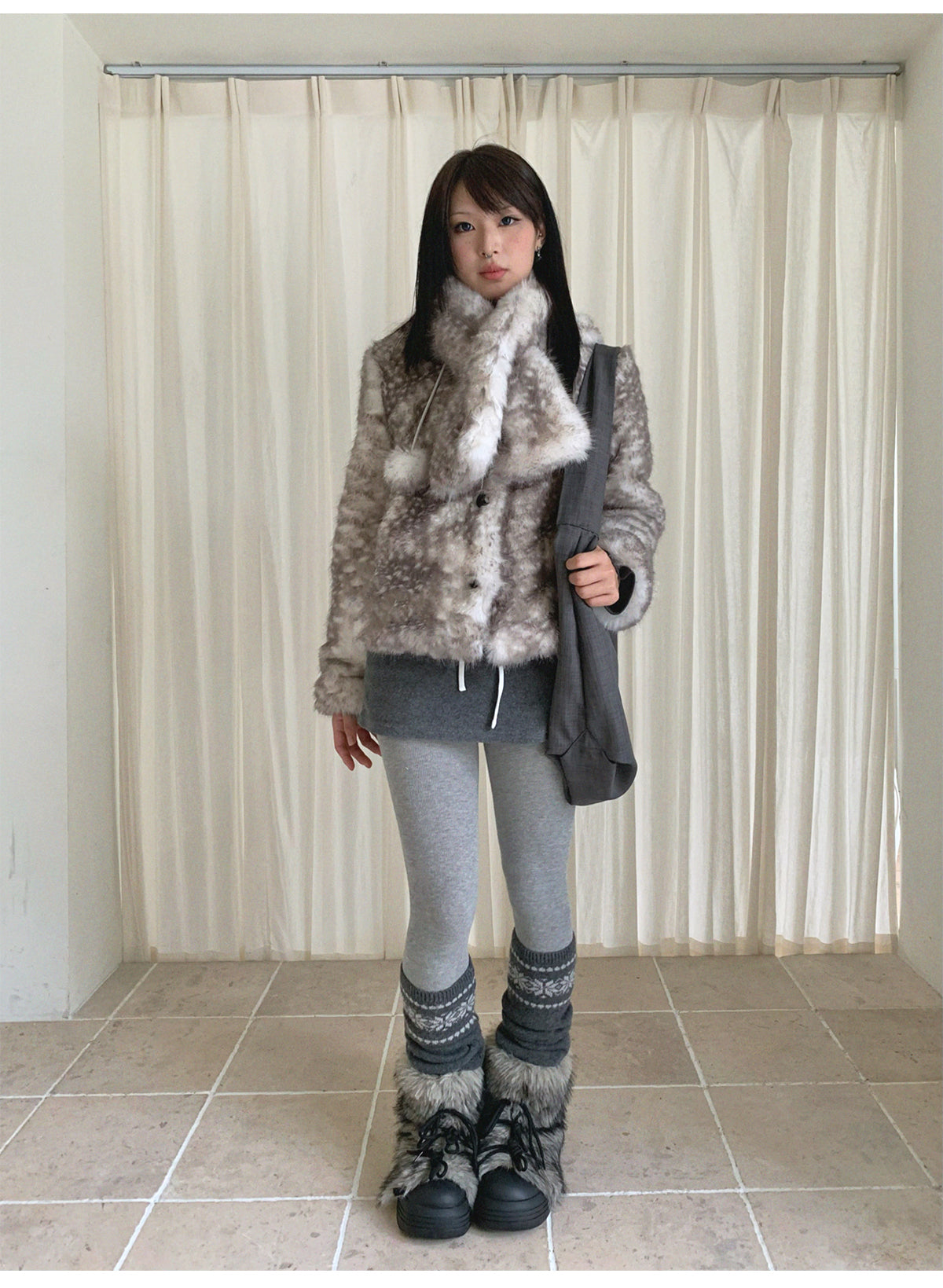 Christmas Reindeer Print Faux Fur Coat