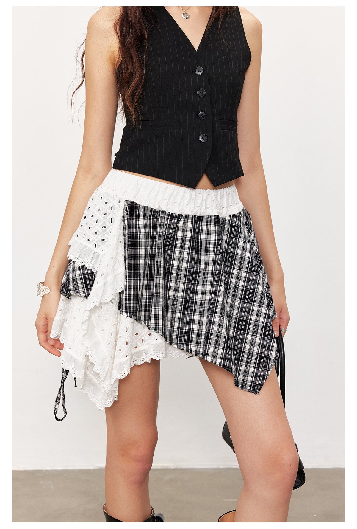 Irregular Patchwork Plaid Skirt