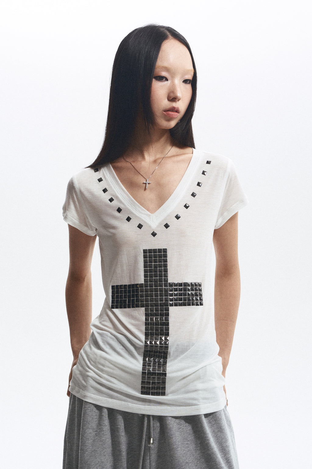 Loose Comfortable Cross Rhinestone T-Shirt