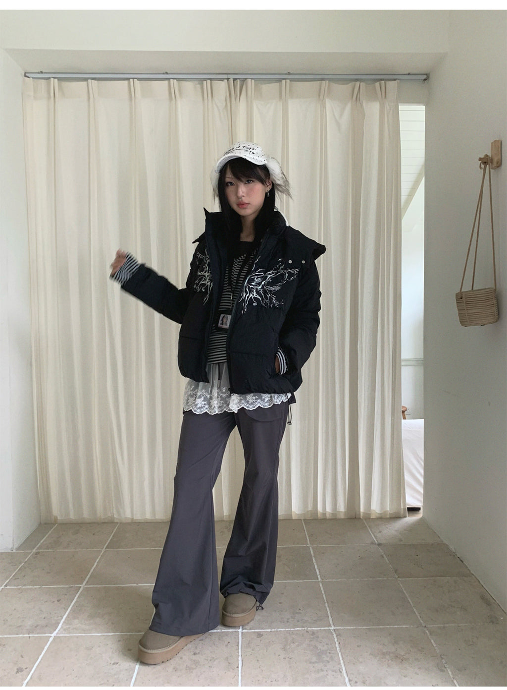 Street wing printed hooded cotton jacket