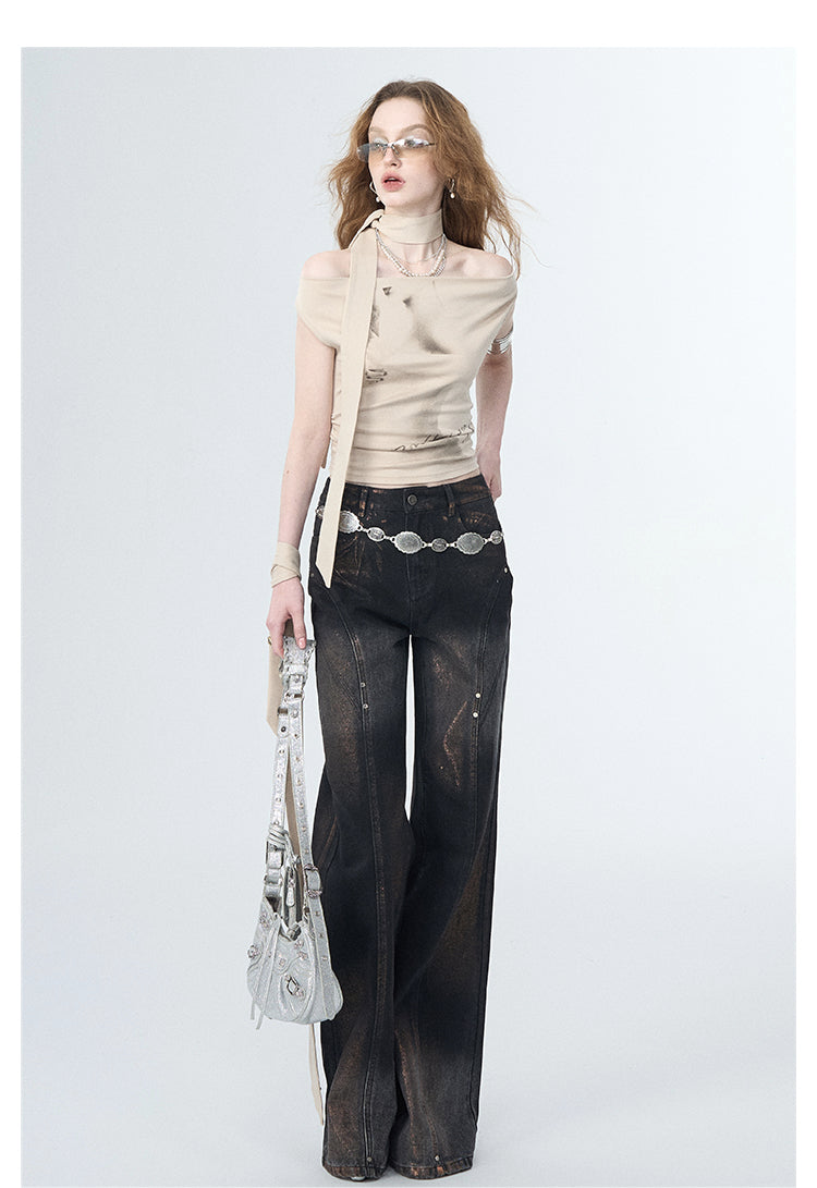 Pleated Swing Neck T-Shirt