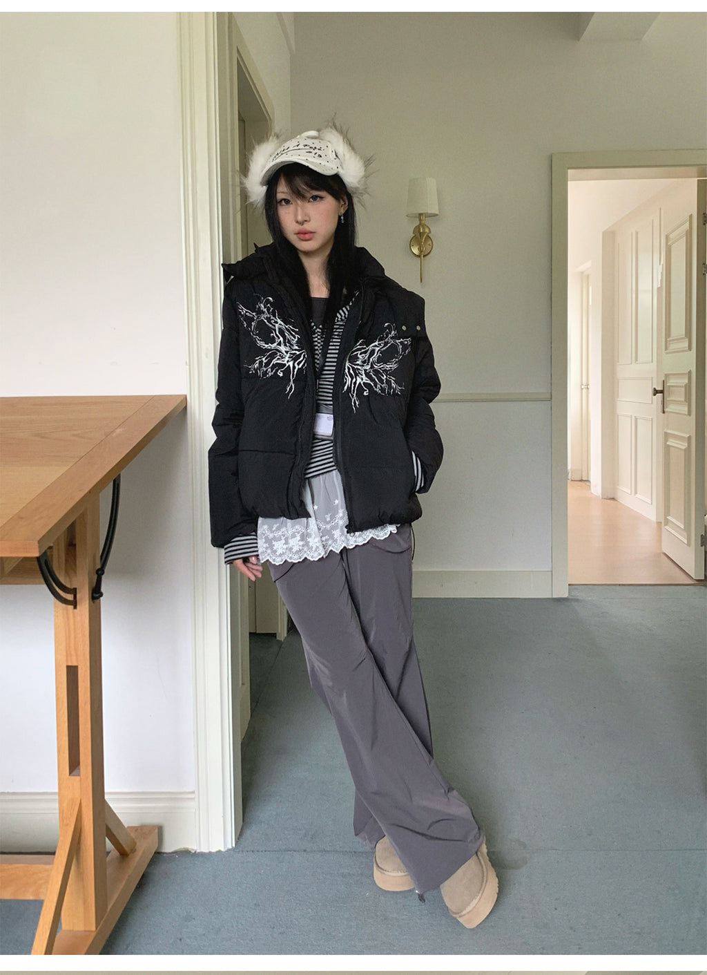 Street wing printed hooded cotton jacket