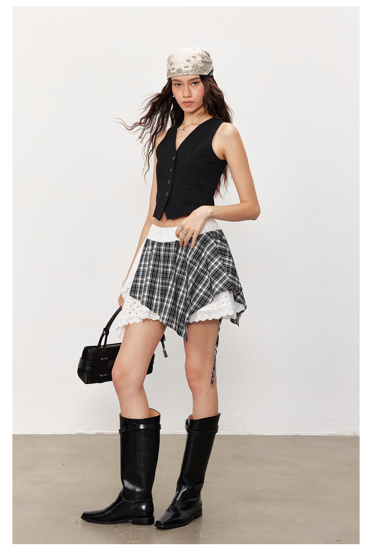 Irregular Patchwork Plaid Skirt