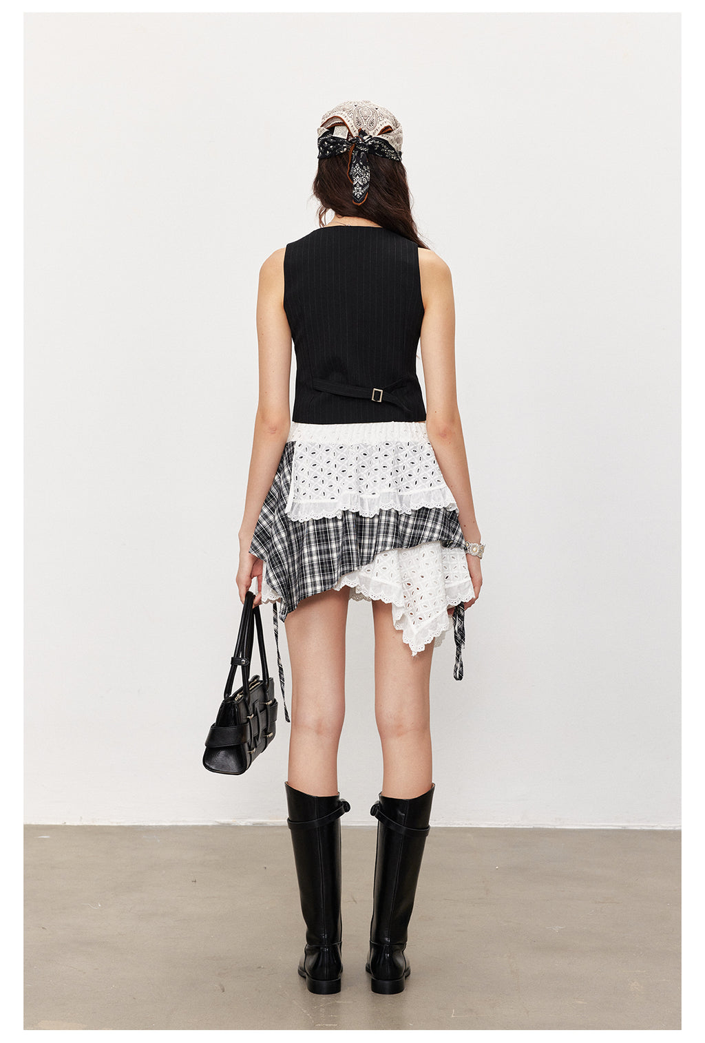 Irregular Patchwork Plaid Skirt