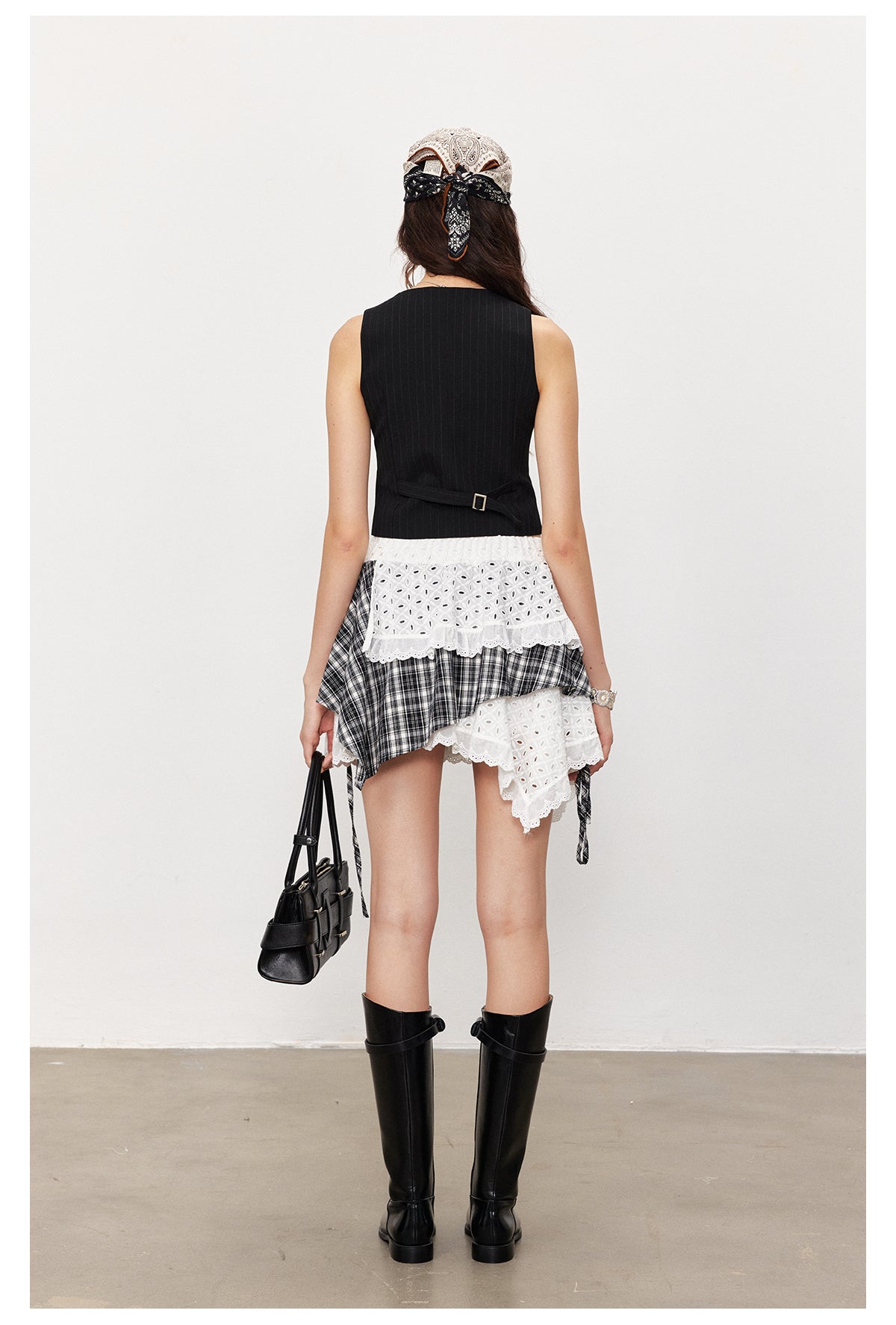 Irregular Patchwork Plaid Skirt