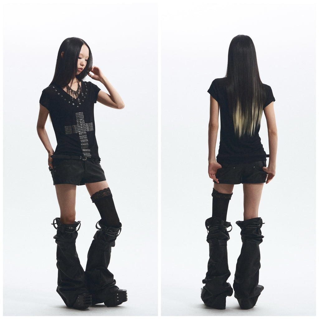 Loose Comfortable Cross Rhinestone T-Shirt