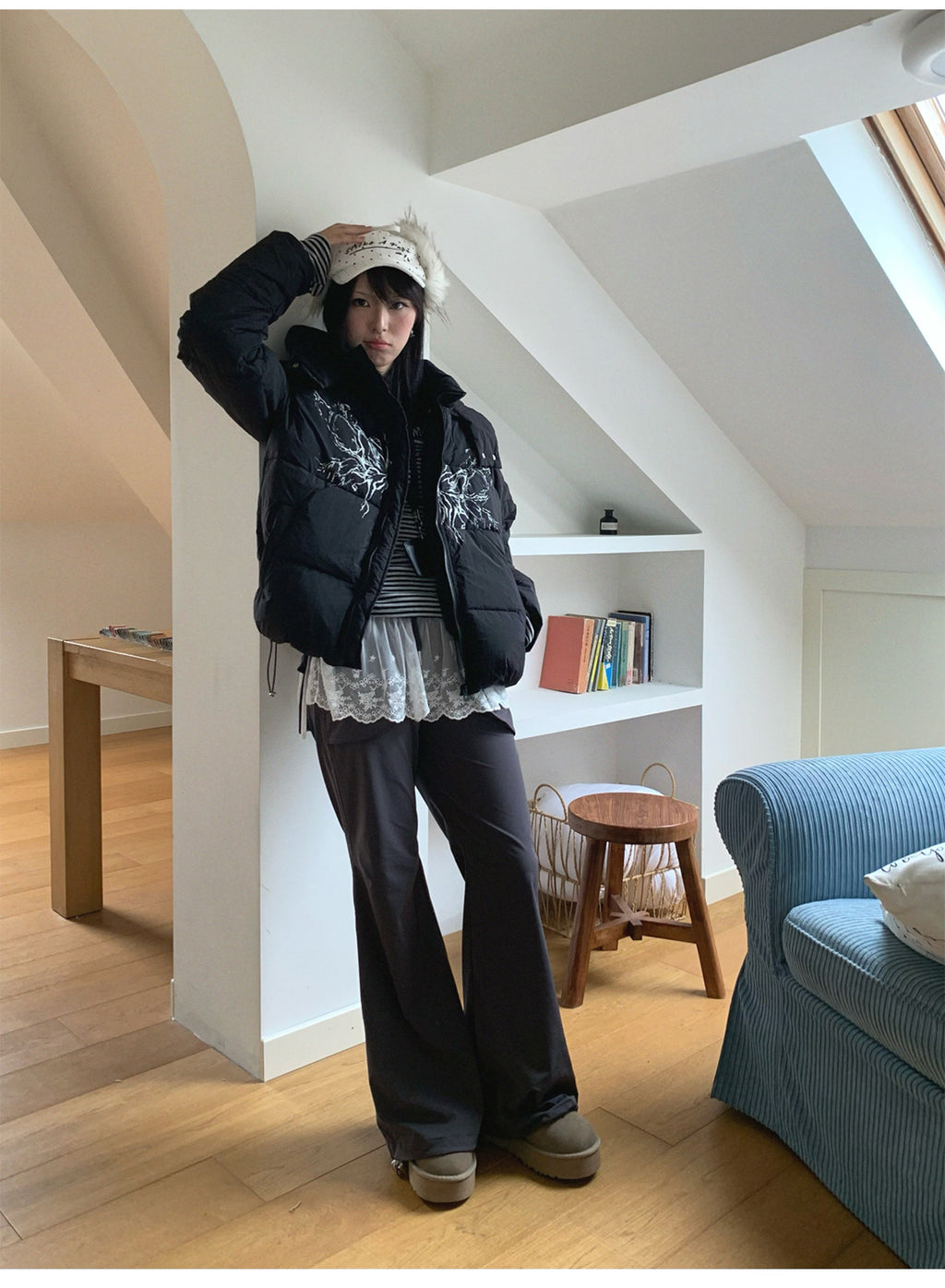 Street wing printed hooded cotton jacket