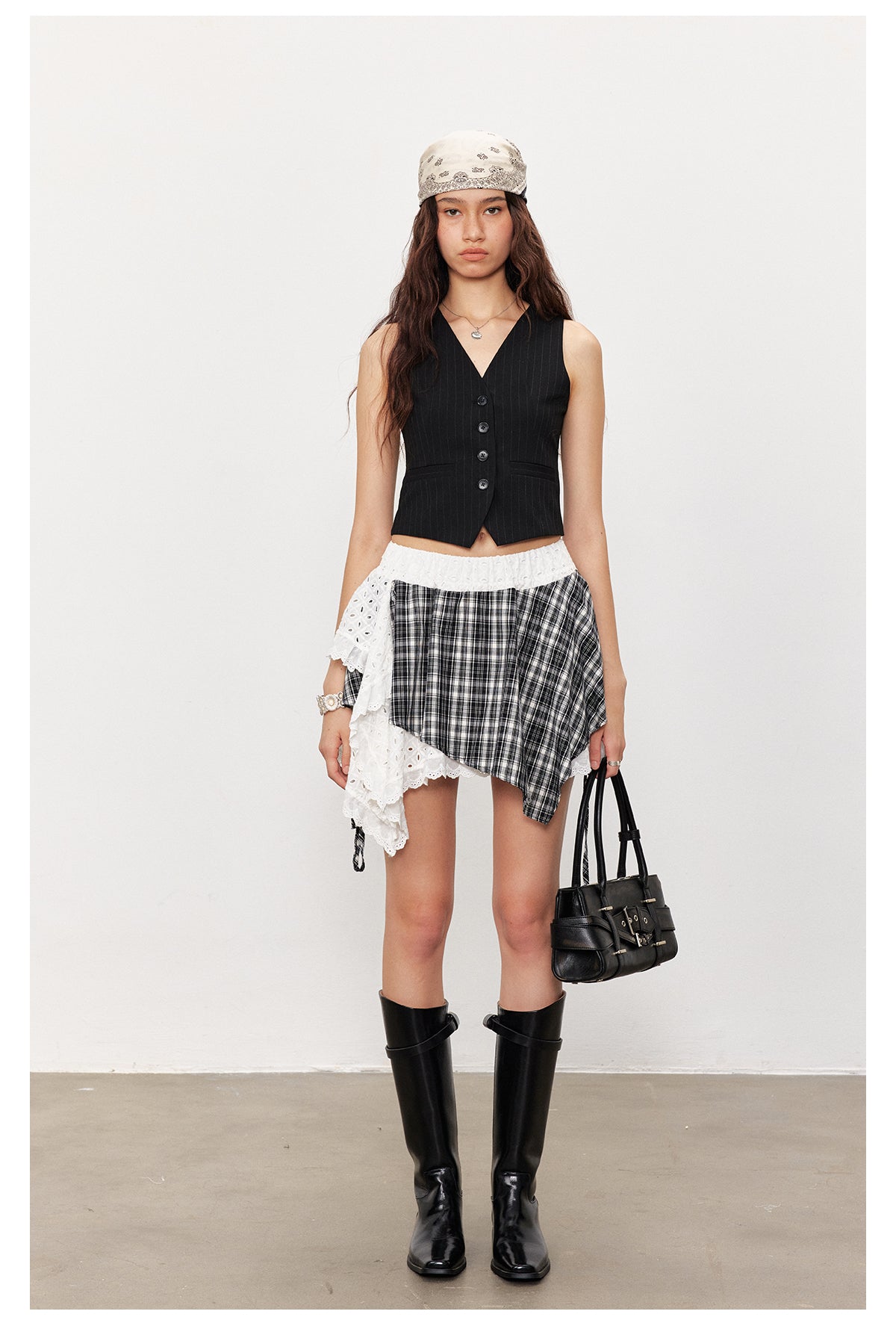 Irregular Patchwork Plaid Skirt