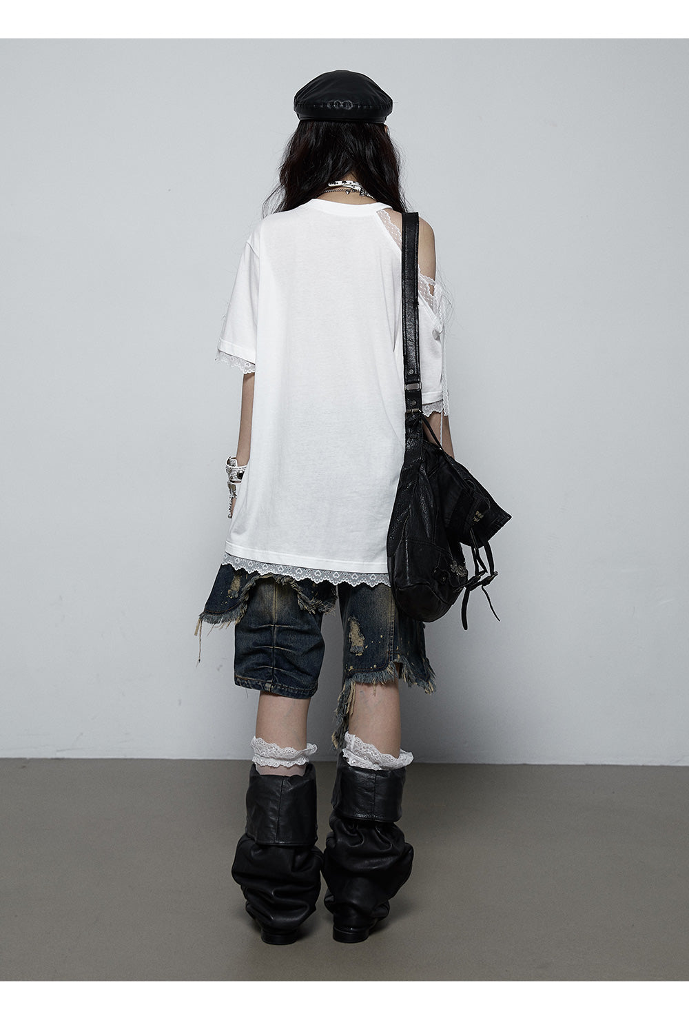 Splicing Lace Strapless Loose T-shirt