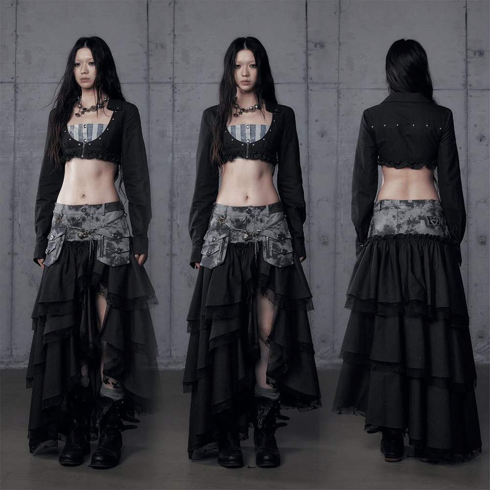 Vintage Punk Baroque Fake Two-Piece Long Sleeve Shirt