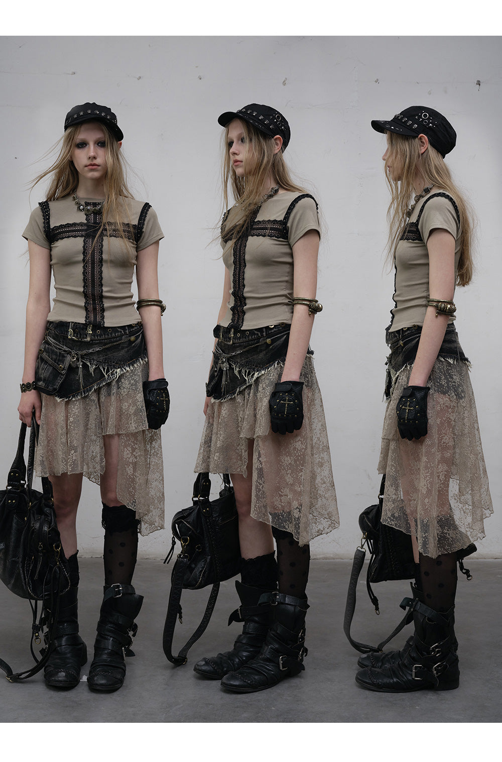 Lace Denim Asymmetrical Skirt