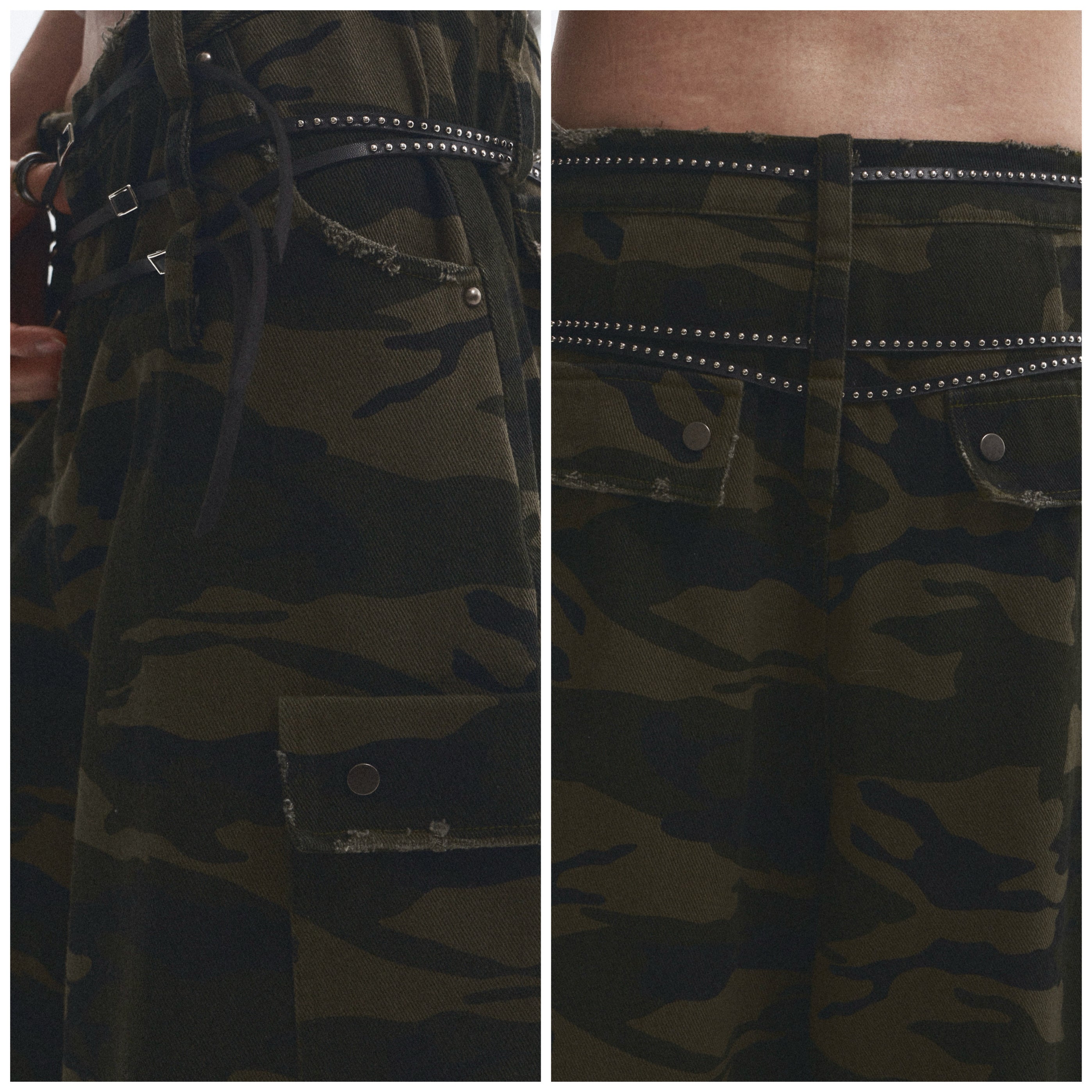 Baggy Straight-Leg Camo Pants with Detachable Cuffs (Includes Belt) ｜Presale