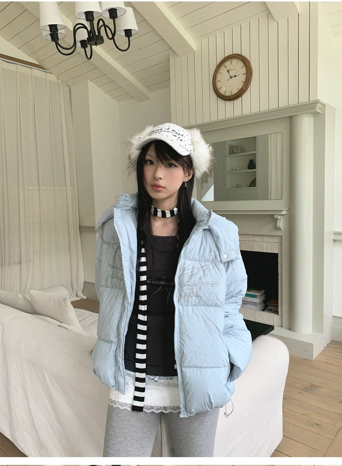 Street wing printed hooded cotton jacket