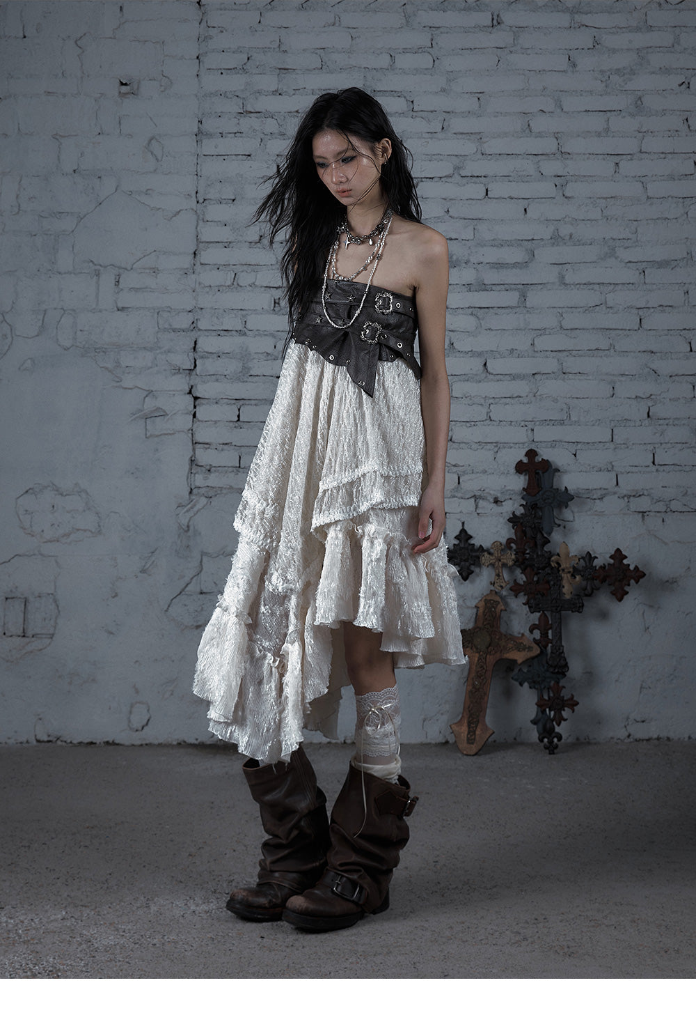 Plaid Lace 2-in-1 Strapless Dress/Skirt