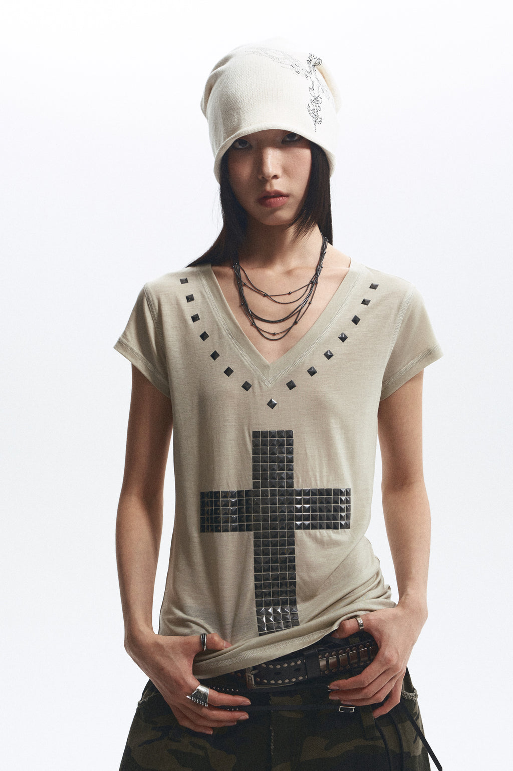 Loose Comfortable Cross Rhinestone T-Shirt