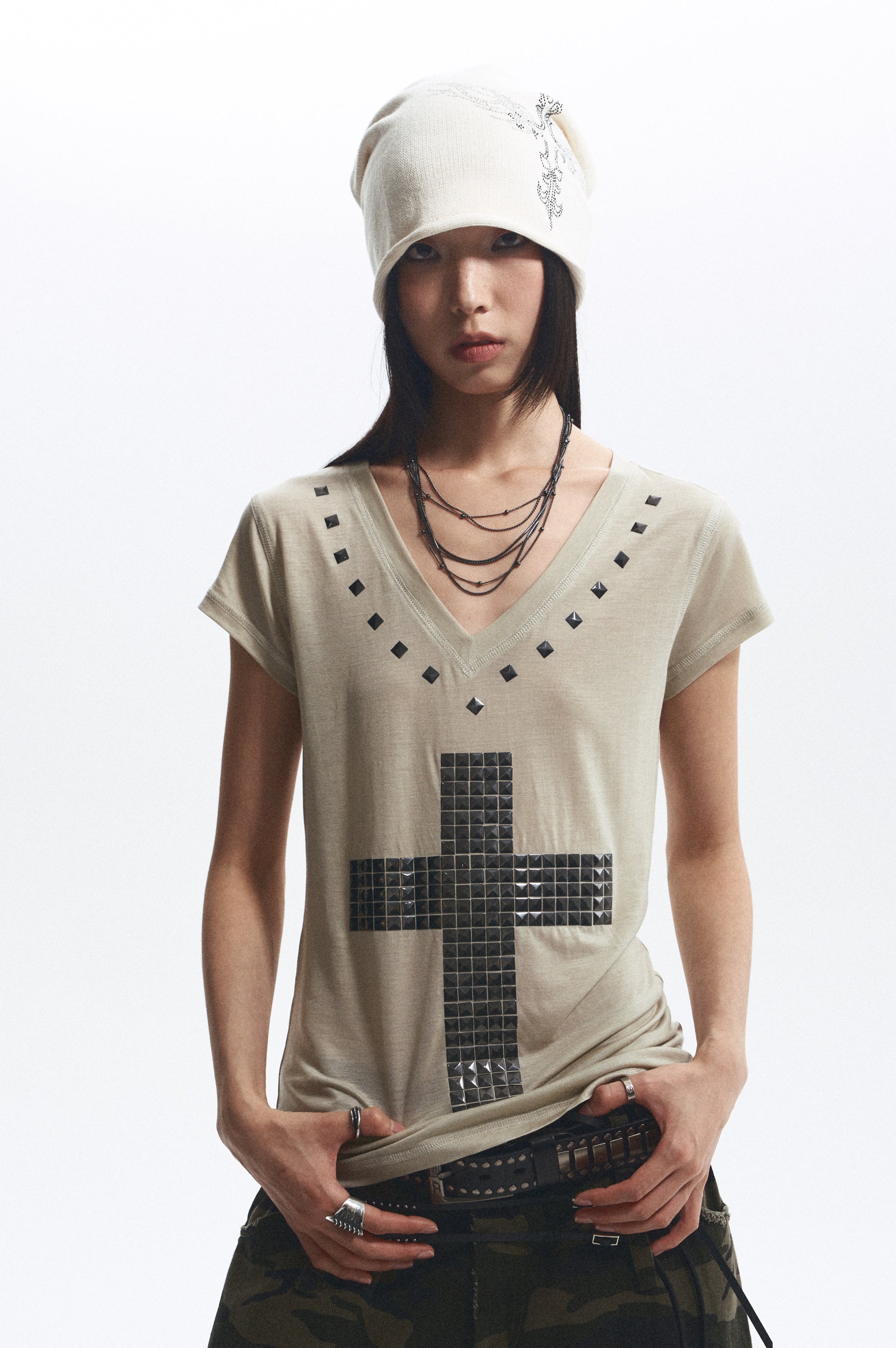 Loose Comfortable Cross Rhinestone T-Shirt