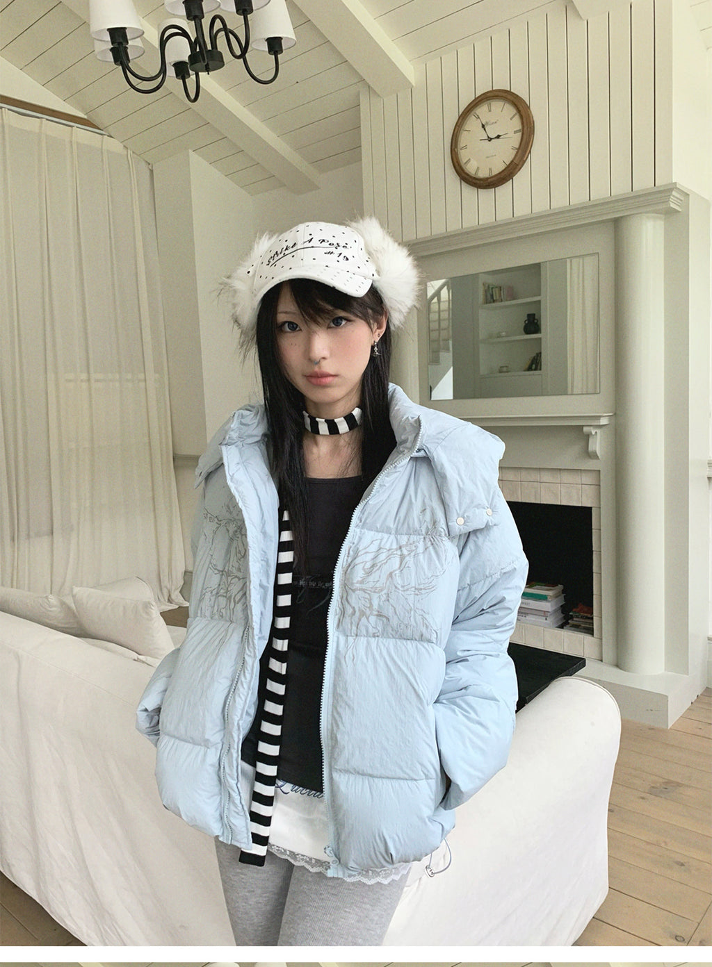 Street wing printed hooded cotton jacket