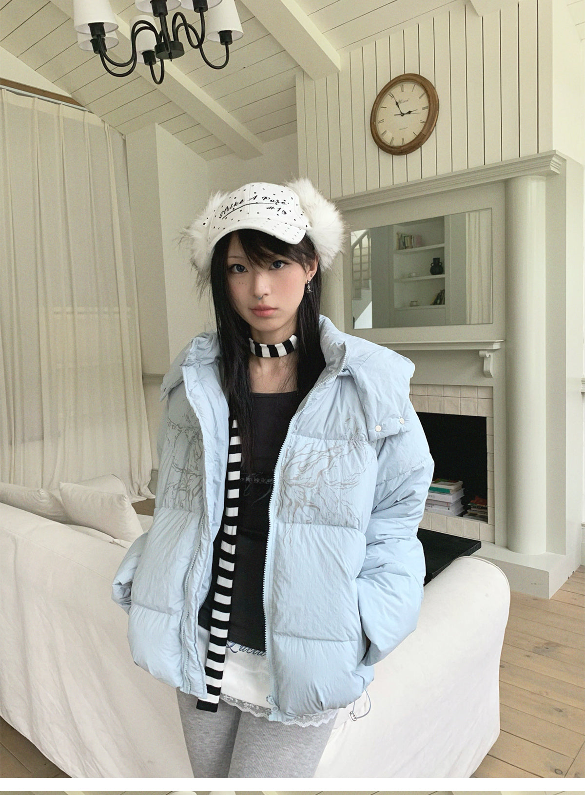 Street wing printed hooded cotton jacket