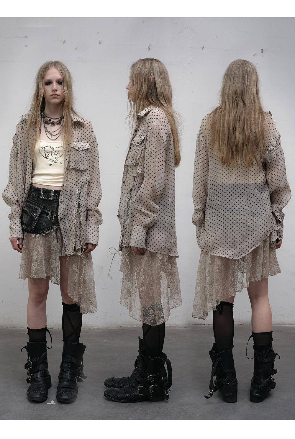Lace Denim Asymmetrical Skirt